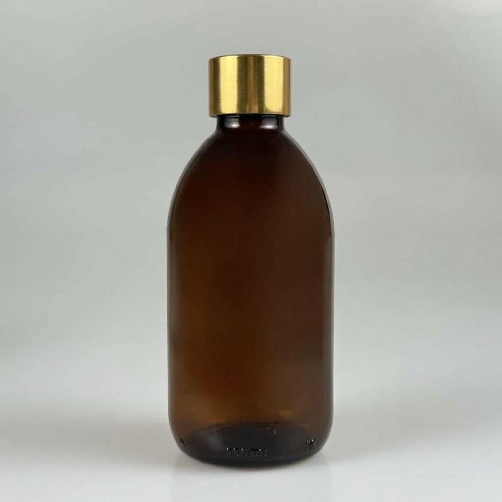 250 CC AMBER CAM ŞİŞE + ALÜMİNYUM KAPLAMALI GOLD KAPAKLI TAKIM - 250 ML KAHVERENGİ CAM ŞİŞE