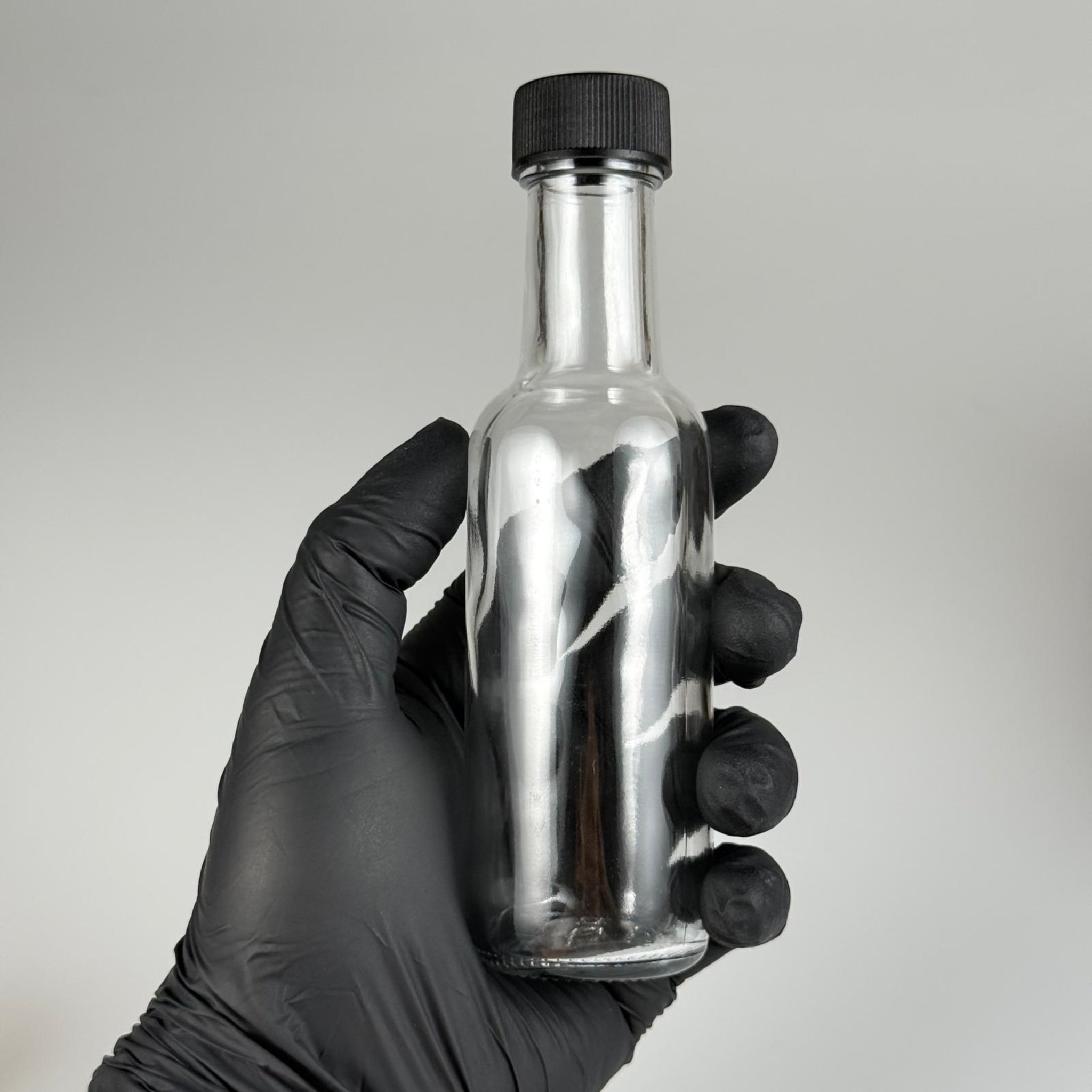 100 CC DORİKA CAM ŞİŞE + SİYAH CONTALI KAPAK + 15 ML ÖLÇEK TAKIM - 100 ML ŞEFFAF CAM DORİKA ŞİŞE
