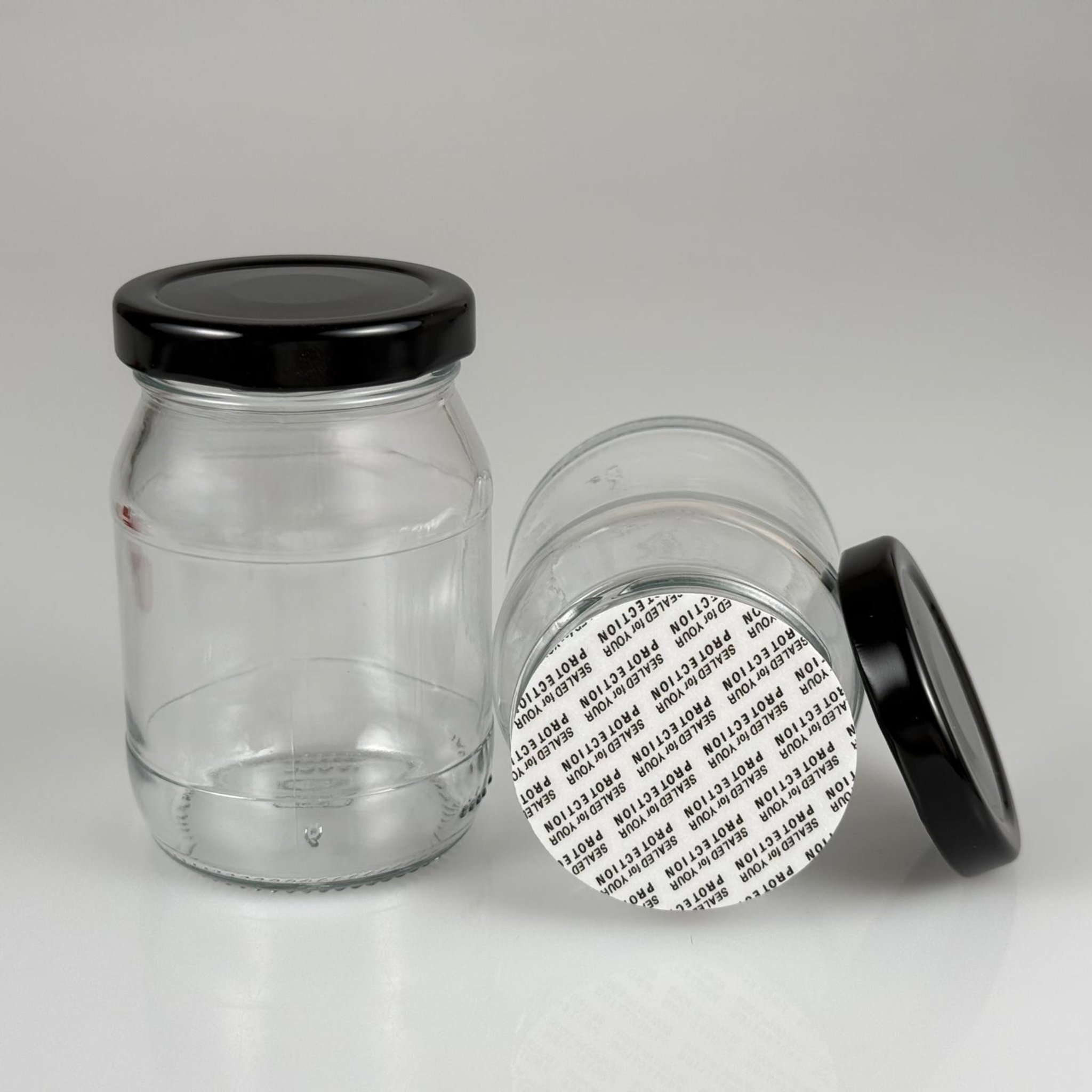 190 CC CAM KAVANOZ - SİYAH METAL KAPAKLI + KENDİNDEN YAPIŞKANLI SIZDIRMAZ CONTALI TAKIM - 190 ML TOMBUL KAVANOZ