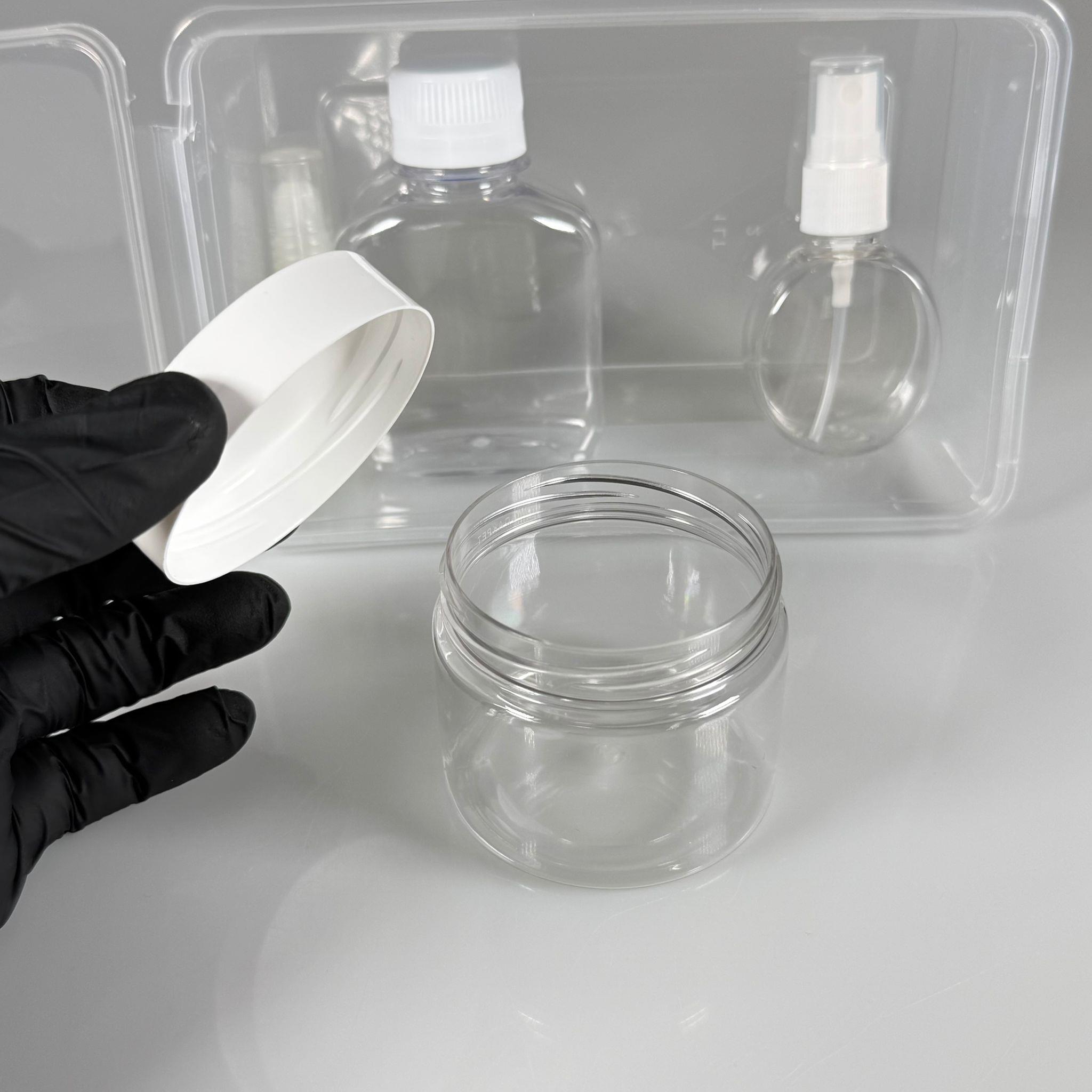 HAC, UMRE İÇİN AMBALAJ SETİ EKO - 100 ML KAPAKLI PLASTİK HURMA KAVANOZU + 100 ML KAPAKLI PLASTİK ZEMZEM ŞİŞESİ + 40 ML SPREYLİ GÜLSUYU ŞİŞESİ + 4 ML ROLL-ON PLASTİK KOKU ŞİŞESİ + PLASTİK SAKLAMA KABI TAKIM