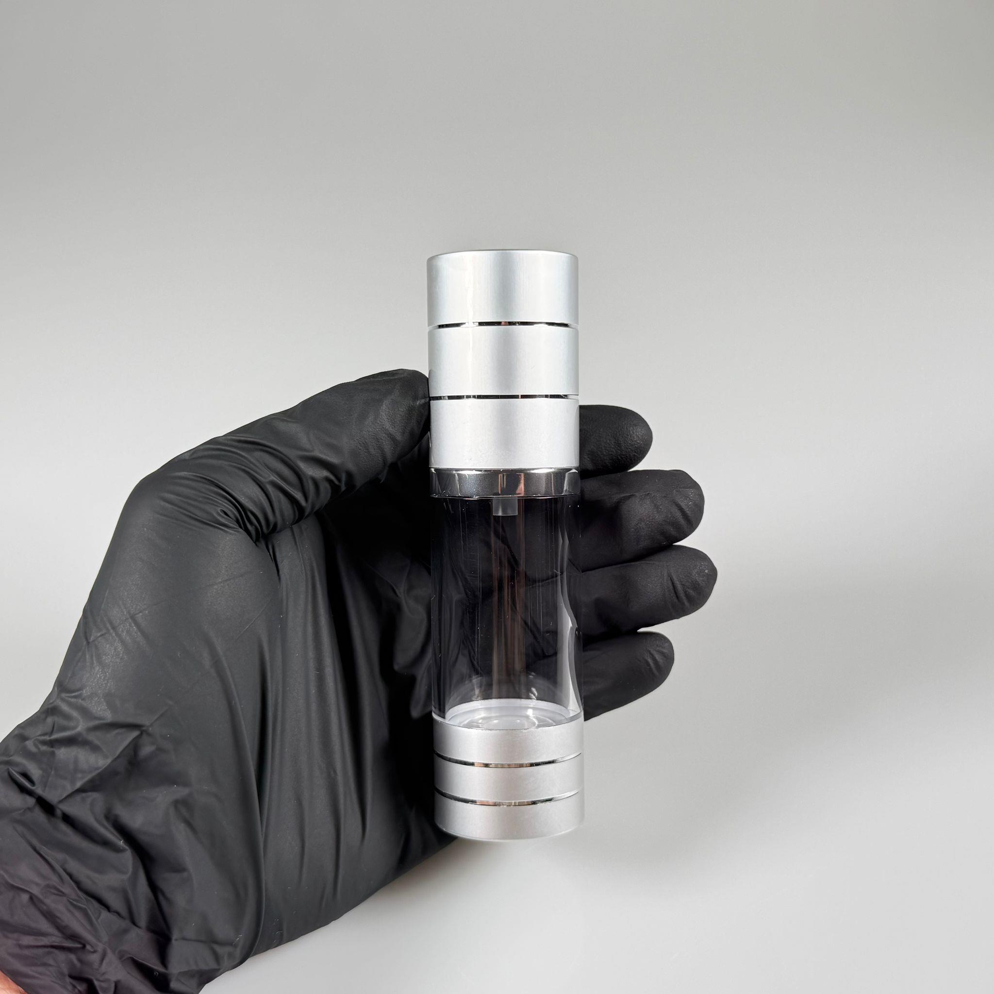 BOŞ KREM VE LOSYON ŞİŞESİ 30 ML BOŞ AİRLESS ŞİŞE - HAVASIZ POMPALI GÜMÜŞ ÜSTÜ YALDIZLI AİRLESS ŞİŞE