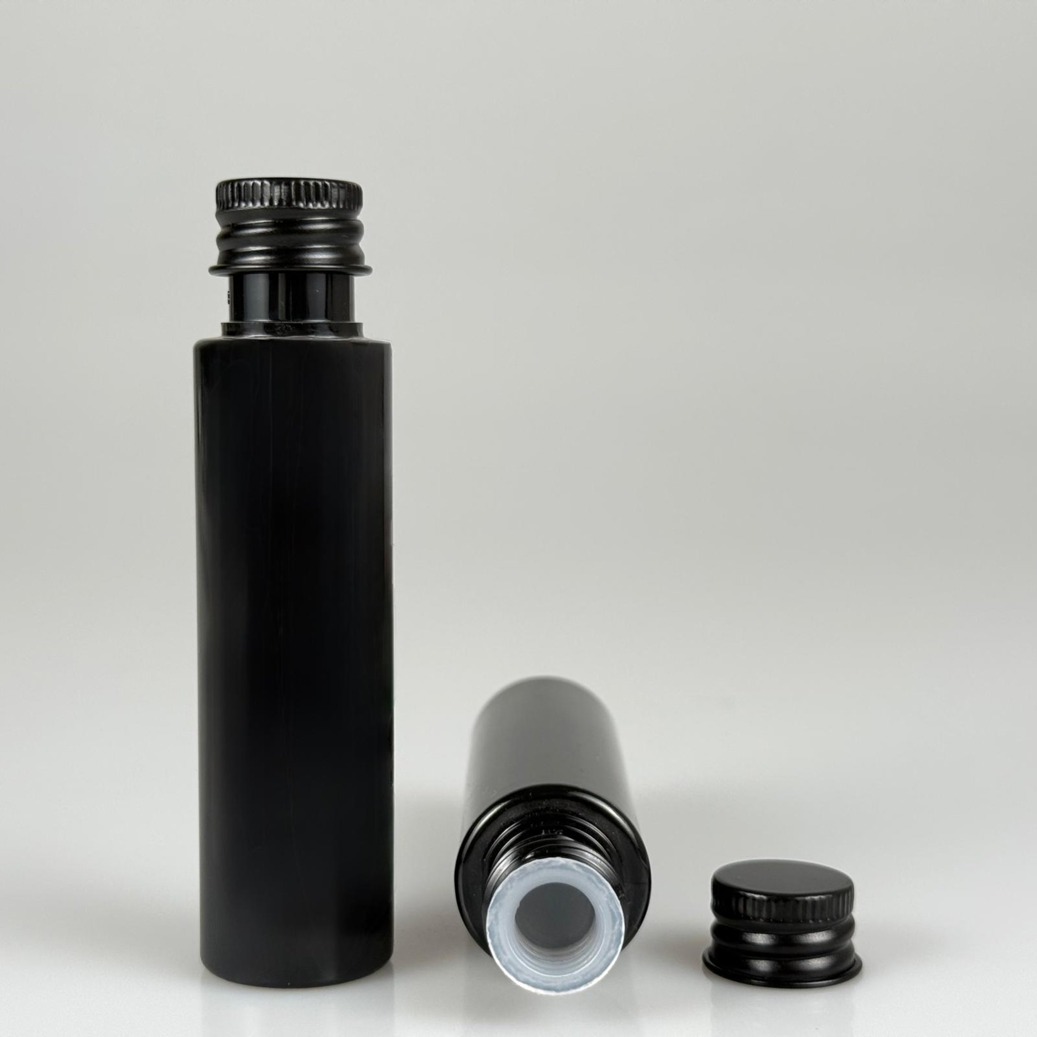 35 CC PET ŞİŞE - KÖPÜK CONTALI SİYAH ALÜMİNYUM METAL KAPAKLI + KÖR TIPALI TAKIM - 35 ML SİYAH PET ŞİŞE