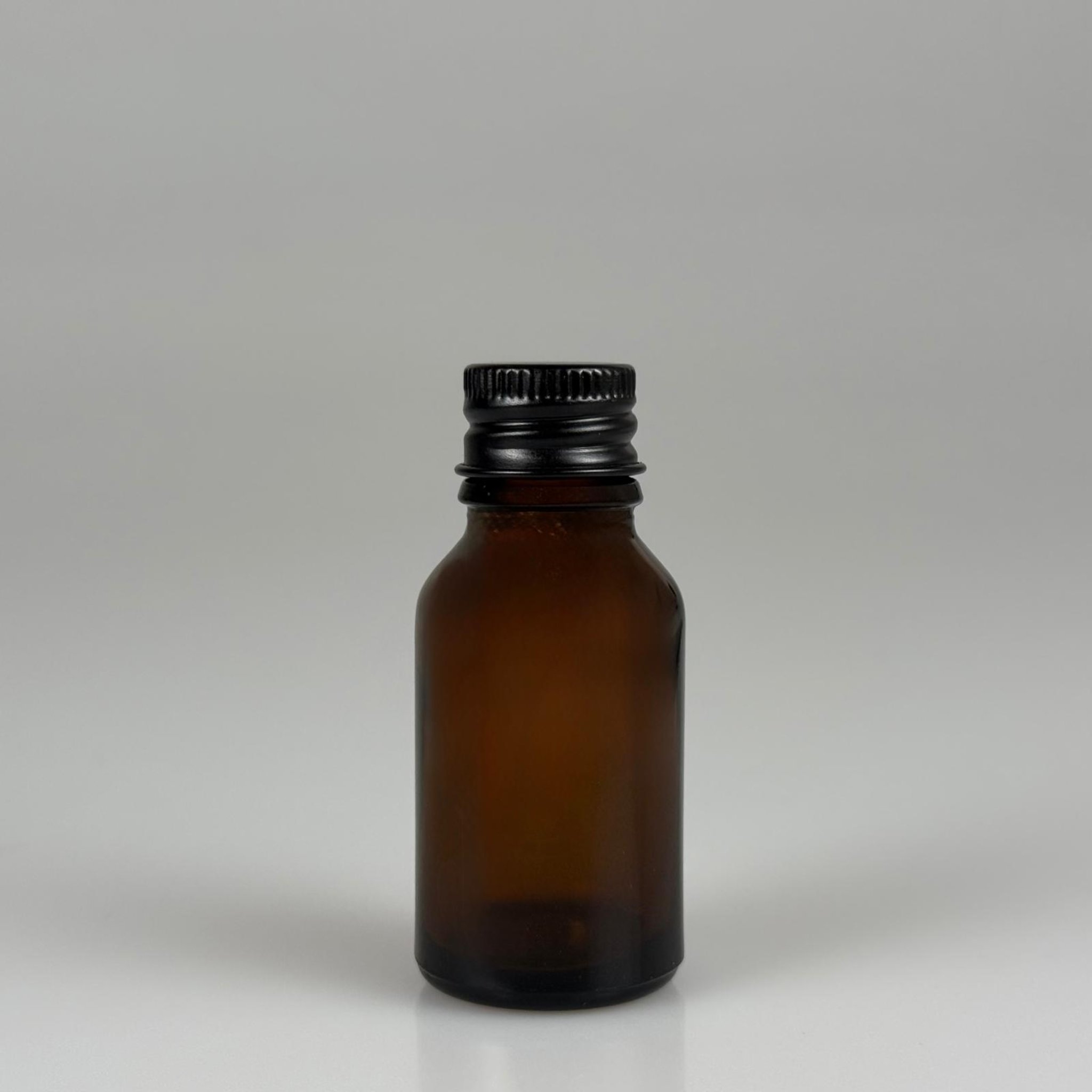 15 CC AMBER CAM ŞİŞE + KÖPÜK CONTALI SİYAH ALÜMİNYUM METAL KAPAKLI TAKIM - 15 ML KAHVERENGİ CAM ŞİŞE