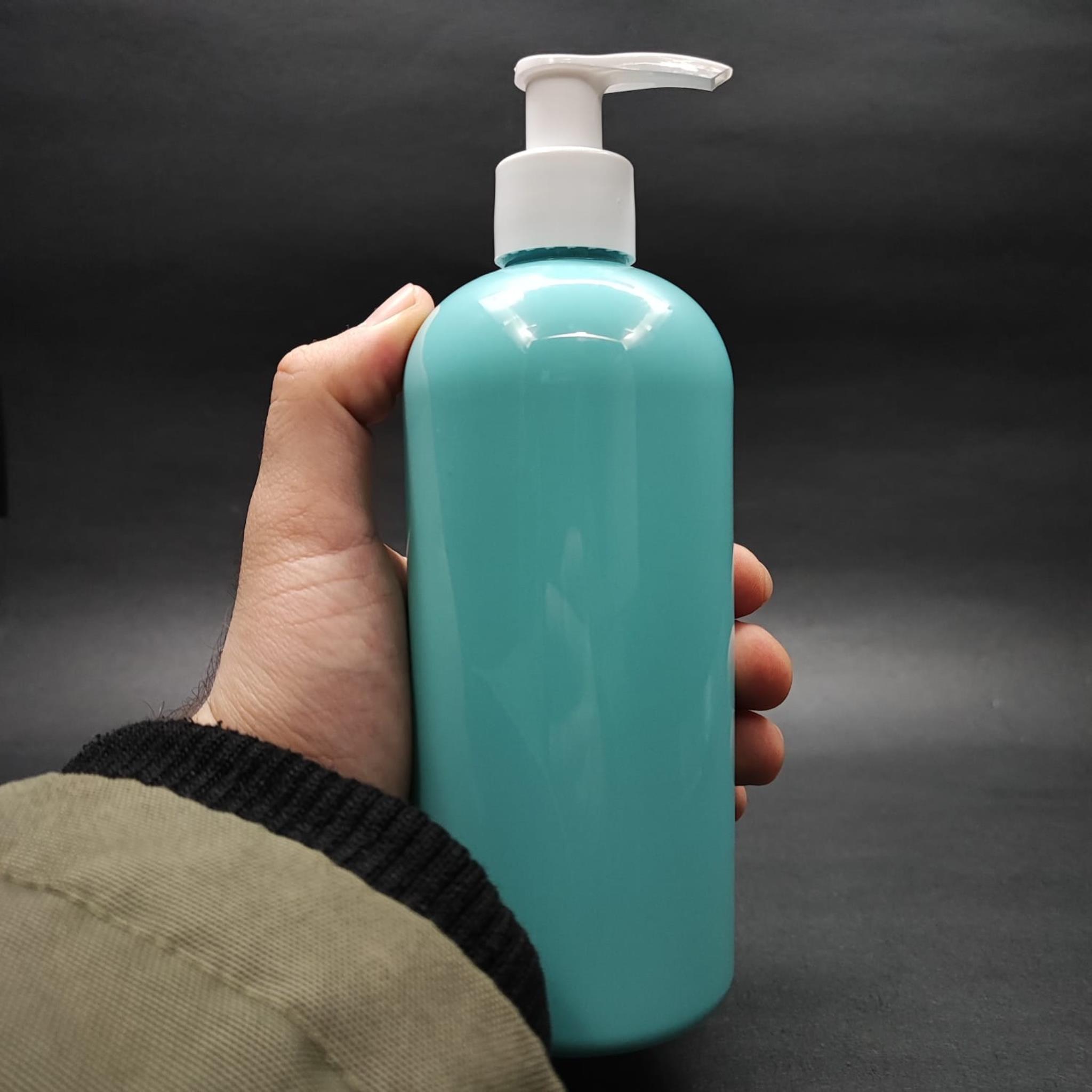 400 CC OVAL BOYUNLU SİLİNDİR PET ŞİŞE (30 GR) - BEYAZ POMPALI - 400 ML PLASTİK ŞİŞE - TURKUAZ