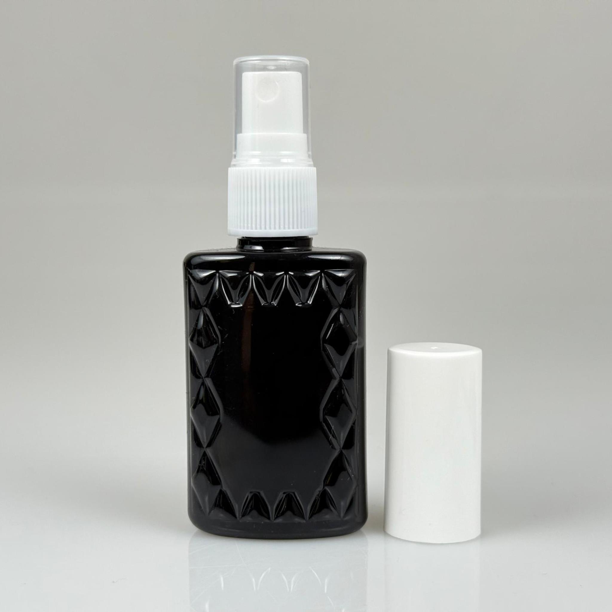 50 CC SİYAH PET KÖŞELİ PARFÜM ŞİŞESİ - BEYAZ SPREYLİ - BEYAZ KORUMA KAPAKLI - 50 ML PLASTİK PARFÜM - KOLONYA ŞİŞESİ