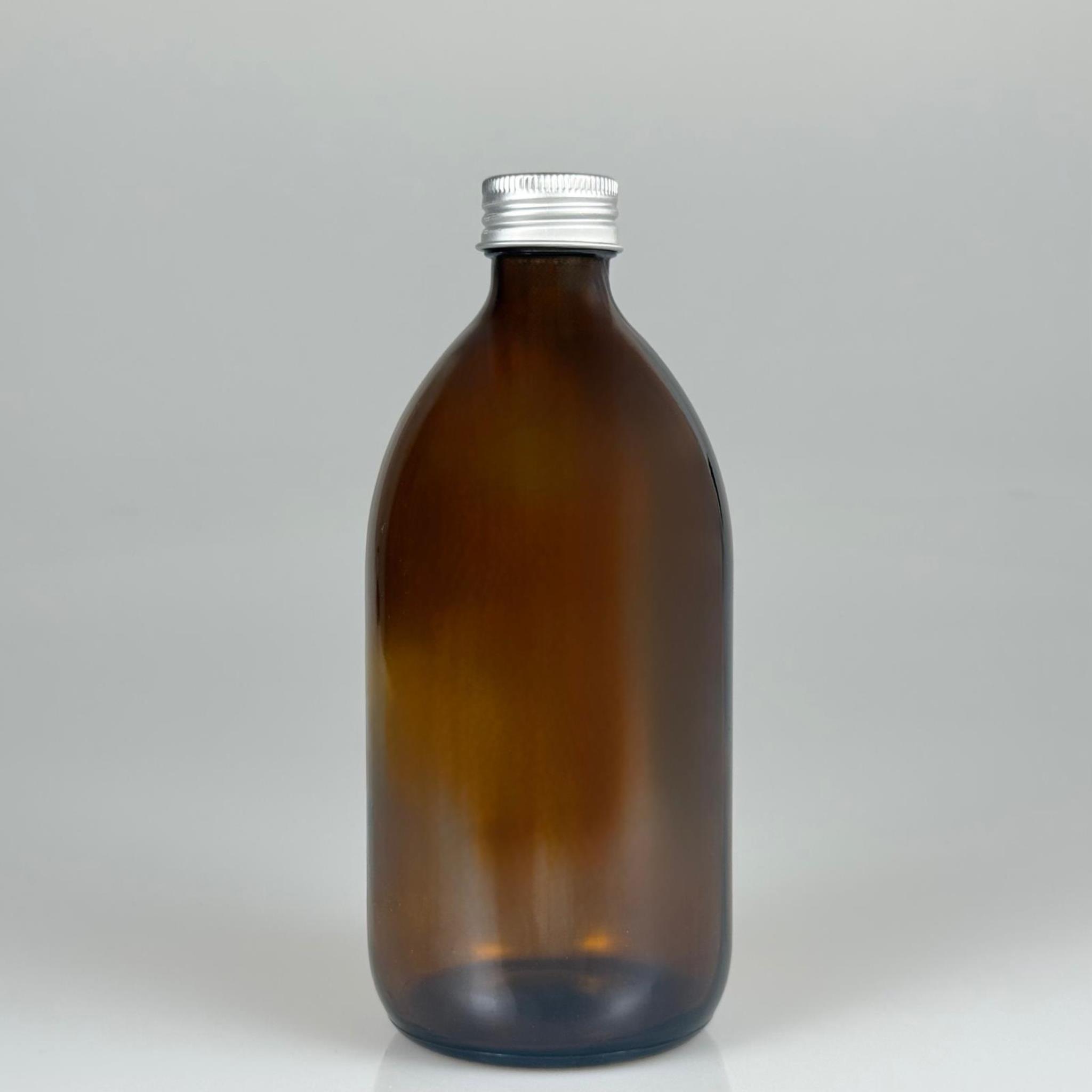 500 CC AMBER TOMBUL ÖZEL SERİ CAM ŞİŞE - METAL ALÜMİNYUM GÜMÜŞ KÖPÜK CONTALI KAPAKLI - 500 ML CAM ECZA ŞİŞESİ - KAHVERENGİ