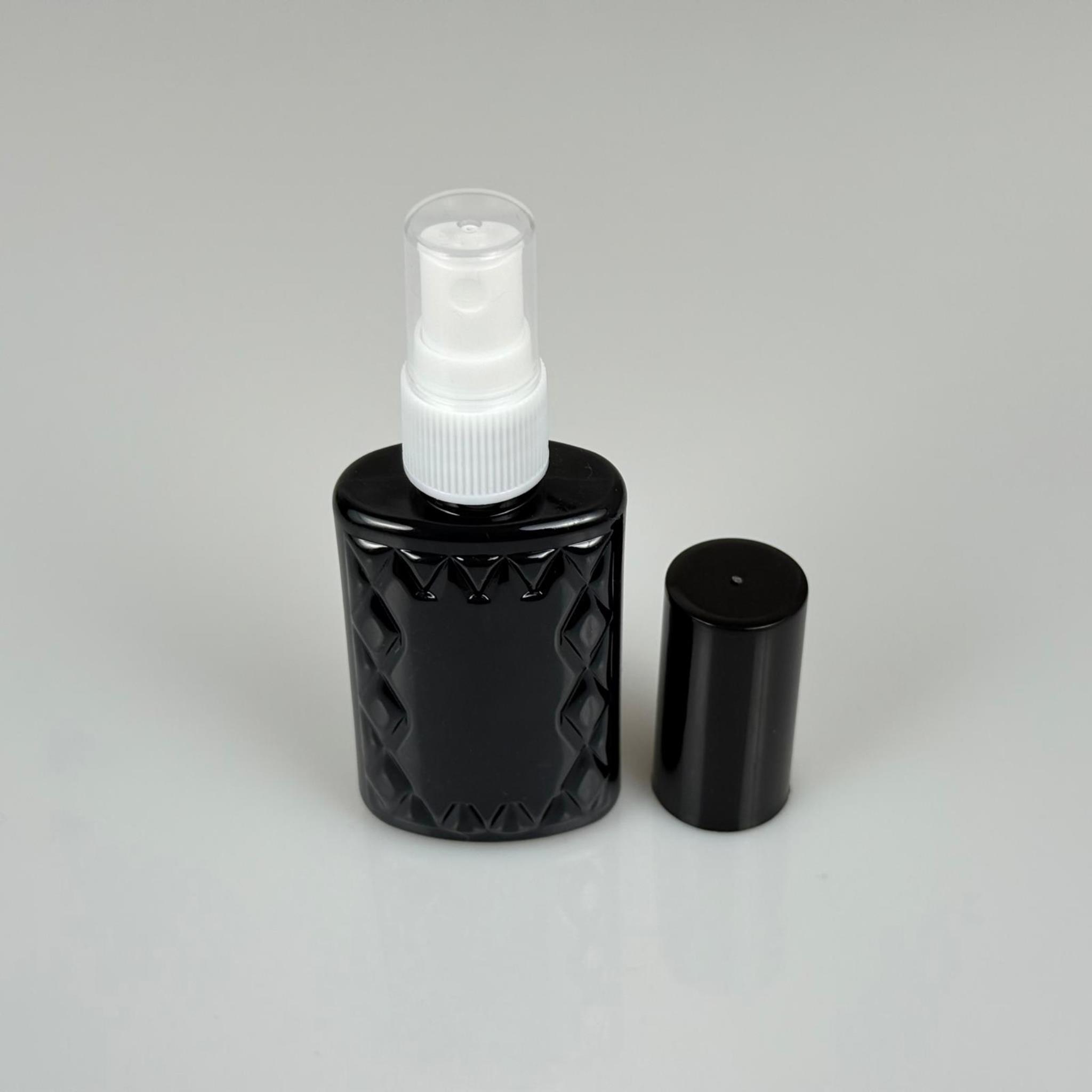 50 CC SİYAH PET KÖŞELİ PARFÜM ŞİŞESİ - BEYAZ SPREYLİ - SİYAH KORUMA KAPAKLI - 50 ML PLASTİK PARFÜM - KOLONYA ŞİŞESİ