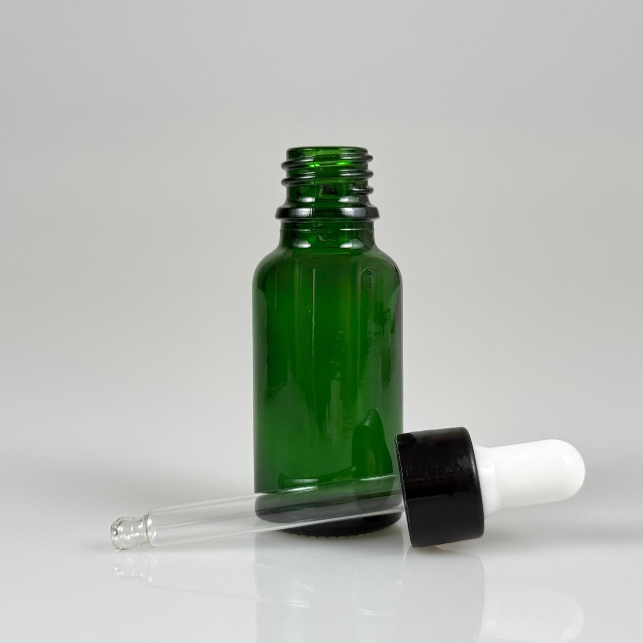 20 CC YEŞİL CAM DAMLALIKLI ŞİŞE - BEYAZ EMZİK + SİYAH  DÜZ KAPAK + CAM PİPET TAKIM - 20 ML YEŞİL DAMLALIKLI ŞİŞE SETİ