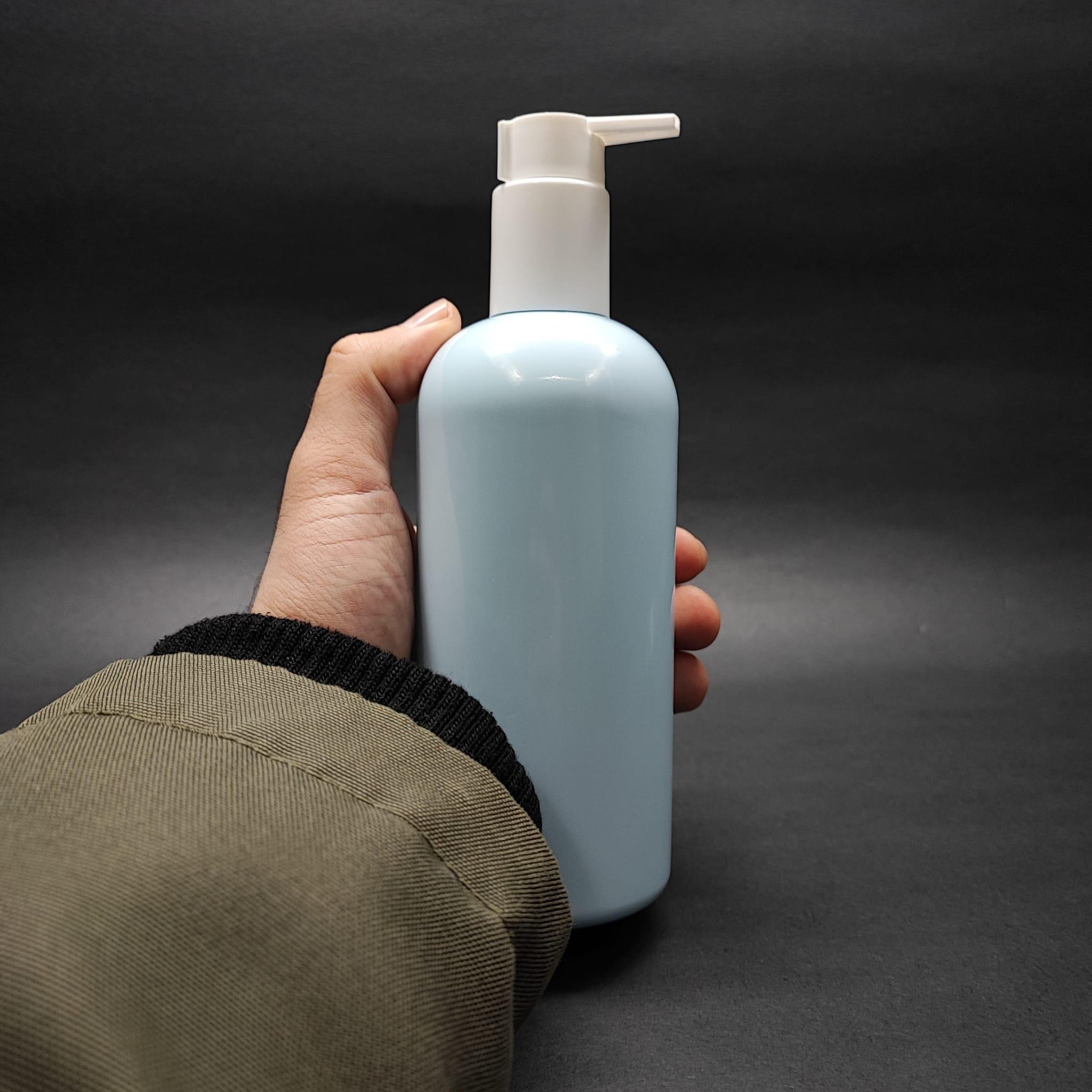 400 CC OVAL BOYUNLU SİLİNDİR PET ŞİŞE (30 GR) - BEYAZ XAVİER LOSYON POMPALI - 400 ML PLASTİK ŞİŞE - BEBEK MAVİSİ