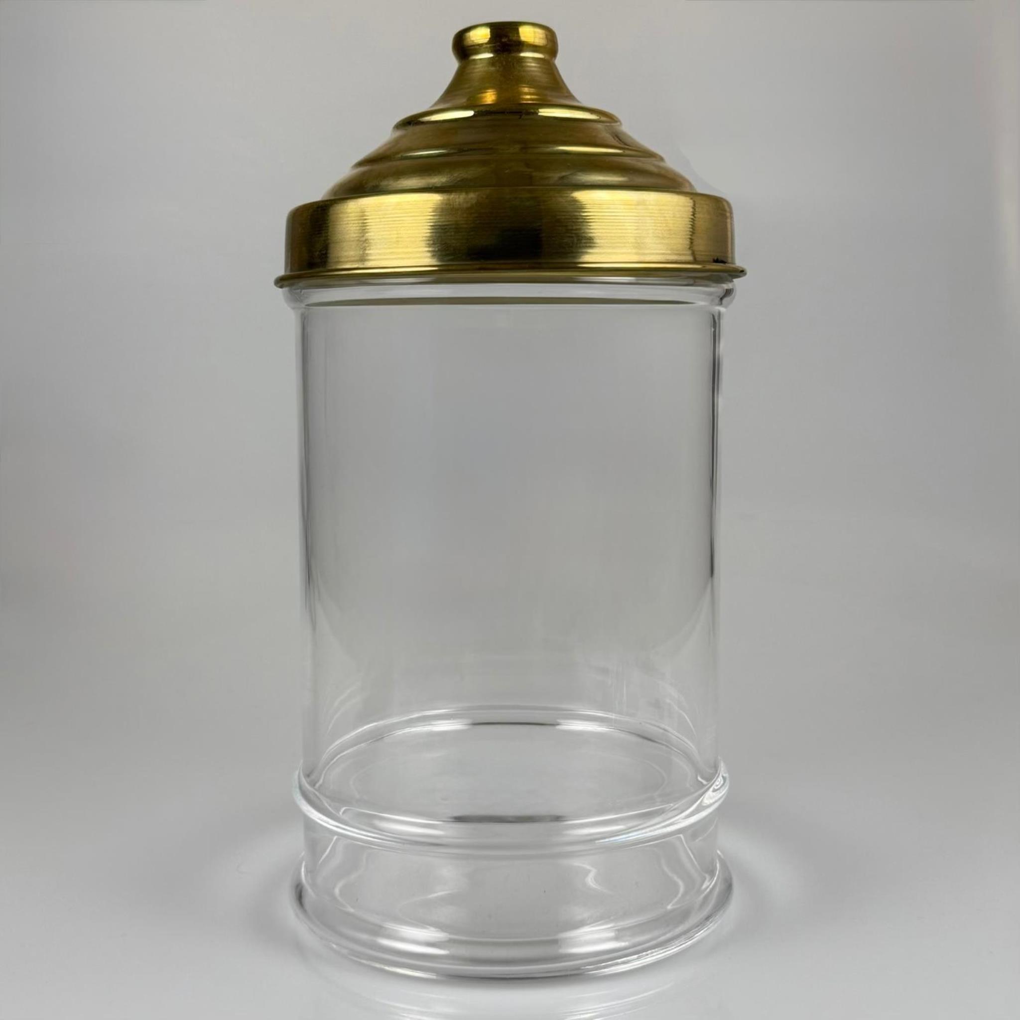 PİRİNÇ KAPAKLI BOĞUMLU 15X25 CM SİLİNDİR TEŞHİR KAVANOZU - AKTARİYE, DEKORATİF, PASTANE VB İÇİN NOSTALJİ KAVANOZ - 3,4 LT
