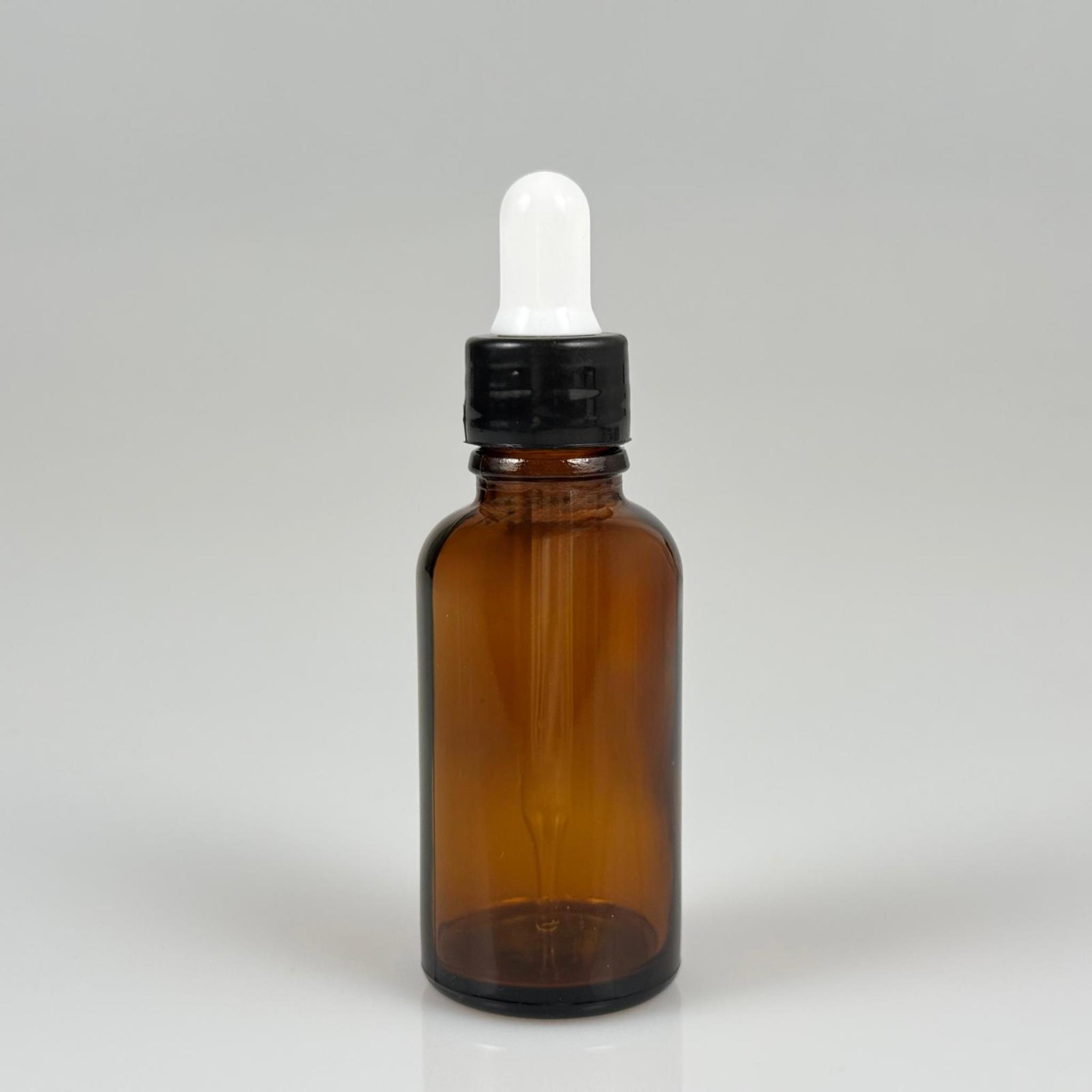 30 CC AMBER İNCE UÇLU CAM DAMLALIKLI ŞİŞE - BEYAZ EMZİK + SİYAH DÜZ KAPAK + CAM PİPET TAKIM - 30 ML KAHVERENGİ DAMLALIKLI ŞİŞE SETİ