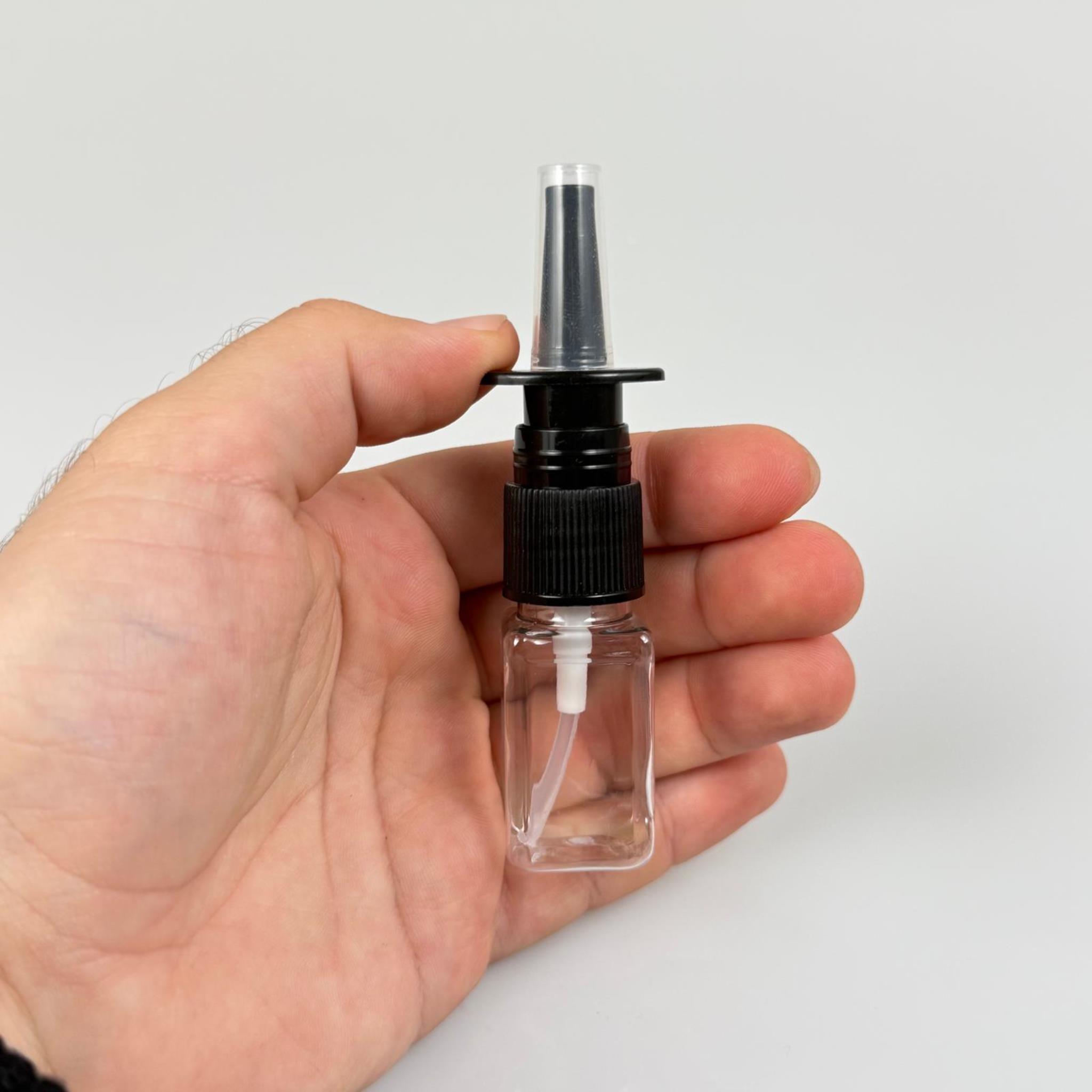 10 CC ŞEFFAF KARE PET ŞİŞE - SİYAH NAZAL BURUN SPREYLİ 10 ML PLASTİK ŞİŞE