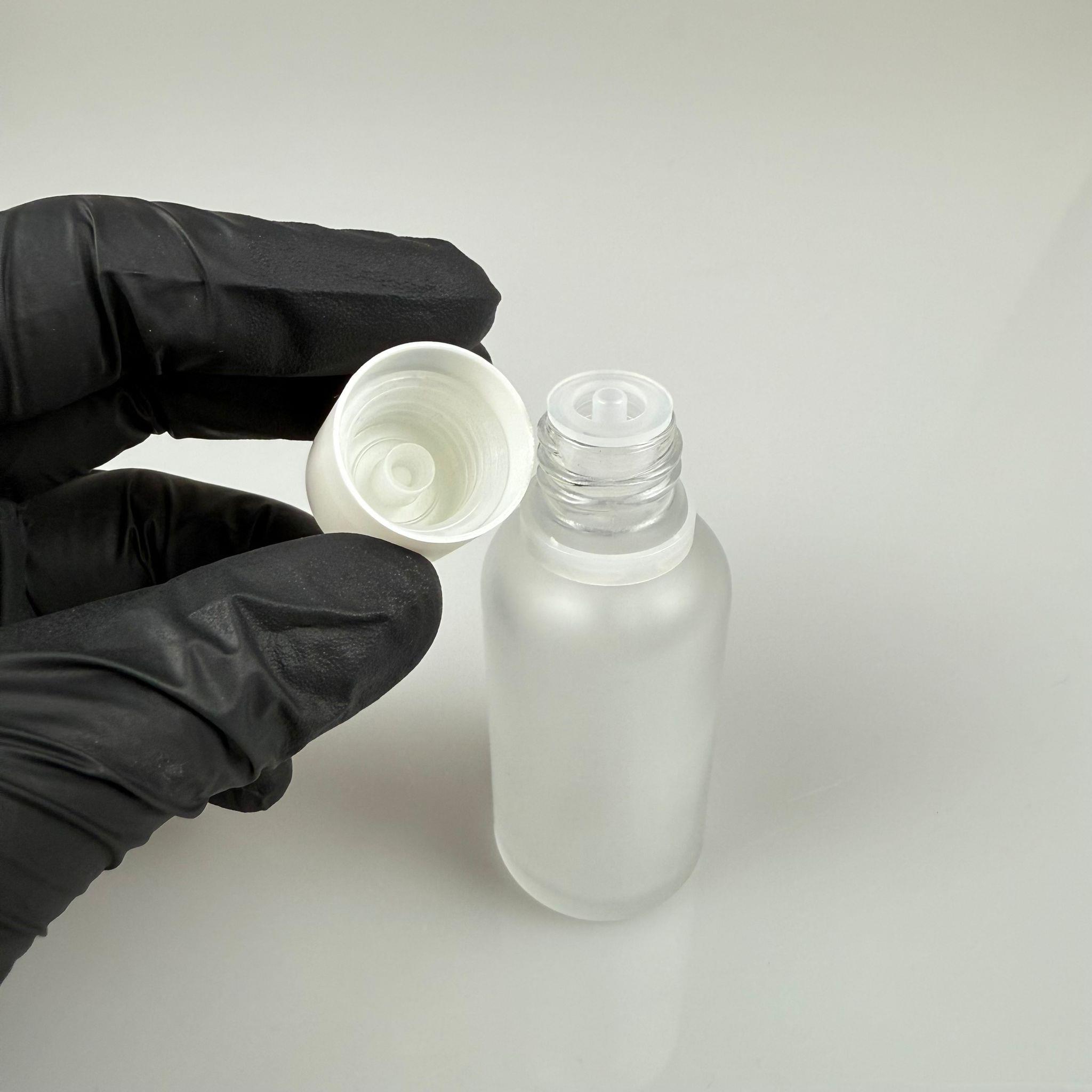 30 CC BUZLU CAM ŞİŞE + İÇTEN DAMLALIKLI ÇOCUK KİLİTLİ BEYAZ KAPAK - BUZLU 30 ML KİLİT KAPAKLI DAMLATMALI ŞİŞE