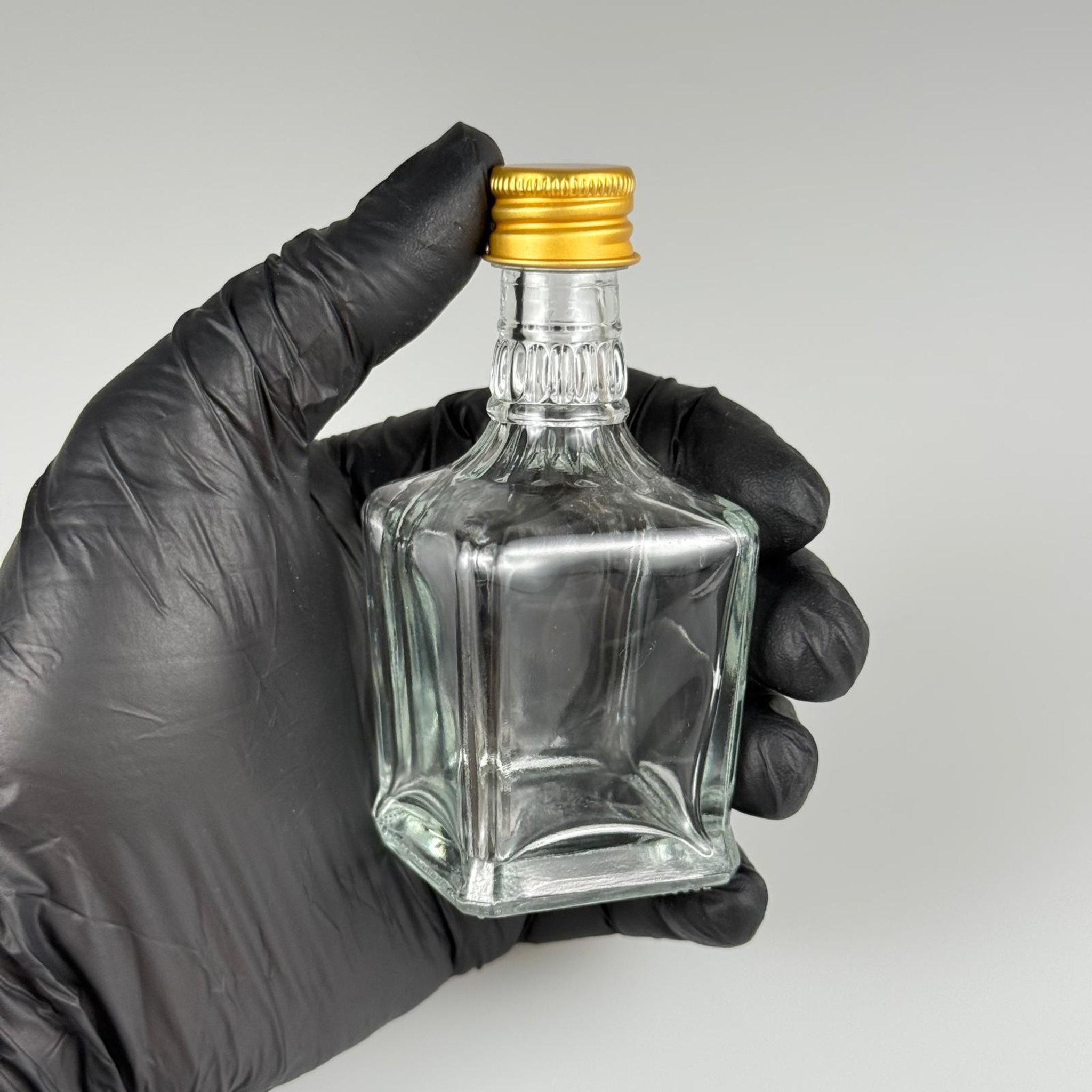 50 CC BOĞAZLI KONİK CAM ŞİŞE + GOLD ALÜMİNYUM METAL KAPAKLI TAKIM - 50 ML PRESTİJLİ ŞİŞE