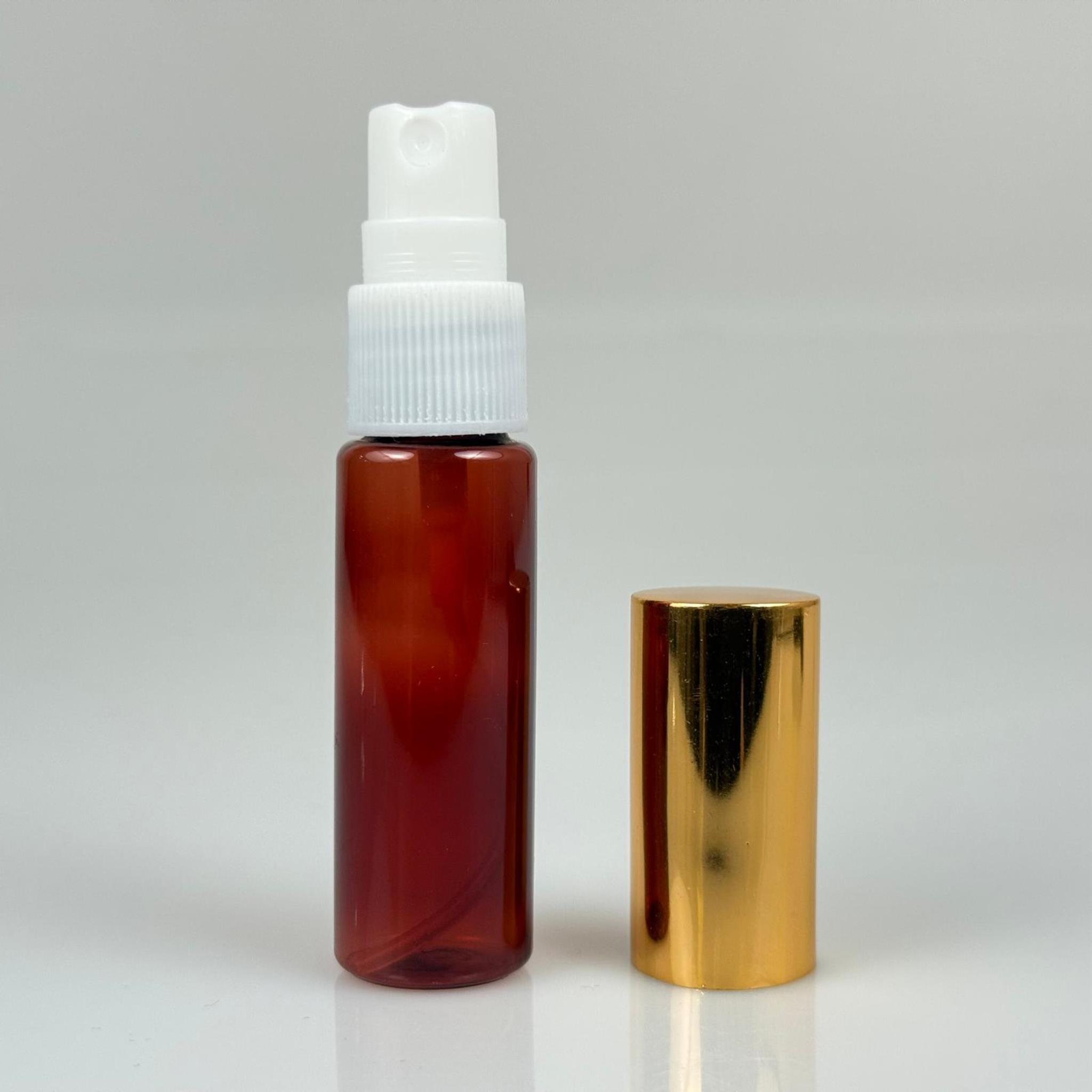 20 ML PET KOLONYA, PARFÜM VB ŞİŞELERİ - METAL ALÜMİNYUM GOLD KAPAK + VİDALI SPREY + 20 CC AMBER SHOT ŞİŞE SET TAKIM