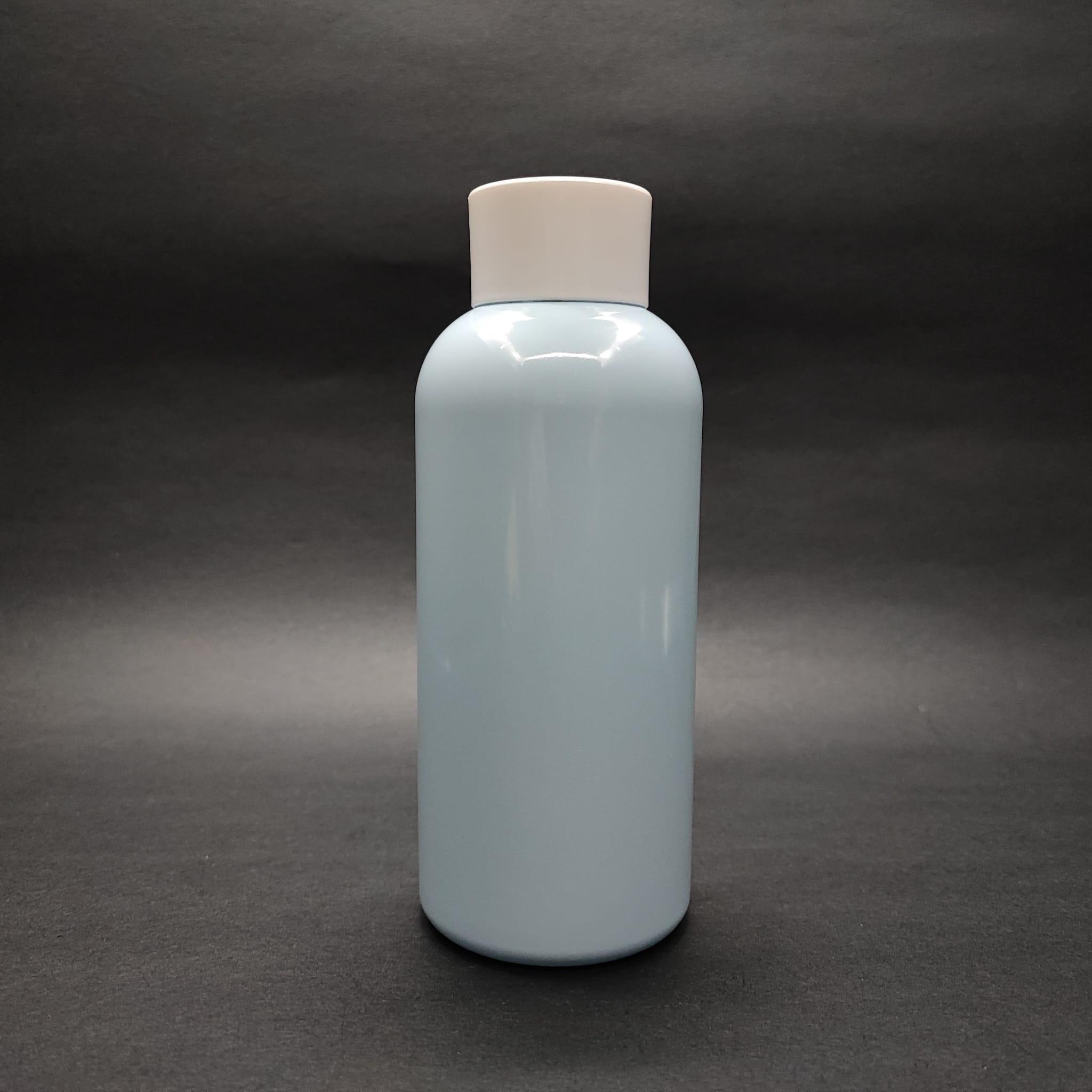 400 CC OVAL BOYUNLU UZUN SİLİNDİR PET ŞİŞE (30 GR) - BEYAZ KOLONYA LOSYON KAPAK + TIPA - 400 ML PLASTİK ŞİŞE - BEBEK MAVİSİ