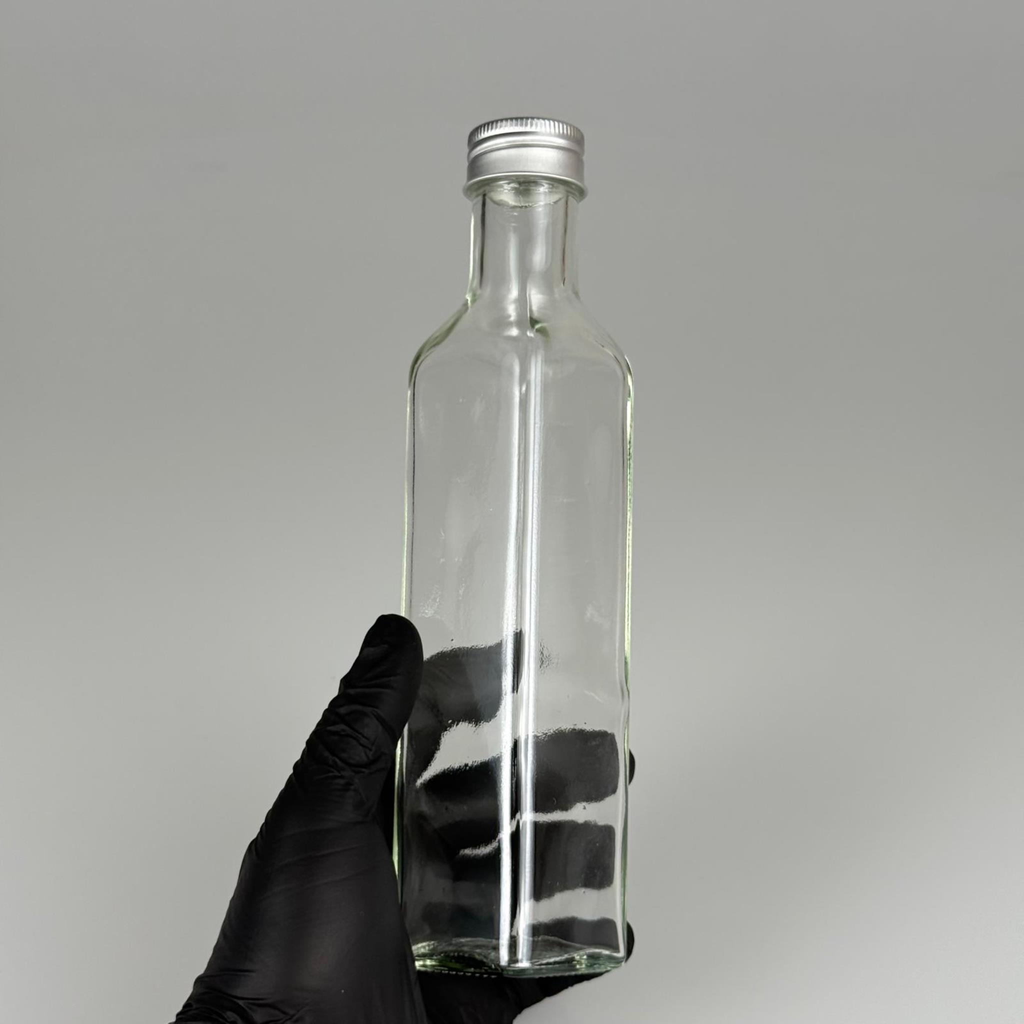250 CC MARASKA CAM ŞİŞE - GÜMÜŞ METAL ALÜMİNYUM KAPAKLI - 250 ML KÖŞELİ YAĞ ŞİŞESİ - SİRKE ŞİŞESİ