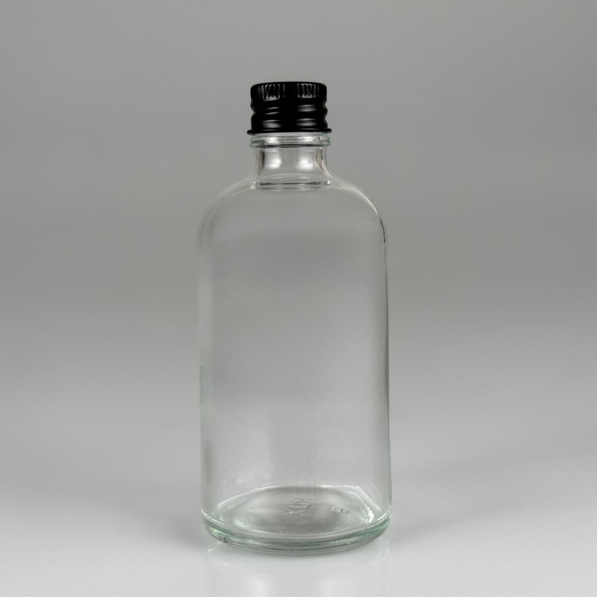 100 CC ŞEFFAF CAM ŞİŞE + KÖPÜK CONTALI SİYAH ALÜMİNYUM METAL KAPAKLI TAKIM - 100 ML ŞEFFAF CAM ŞİŞE