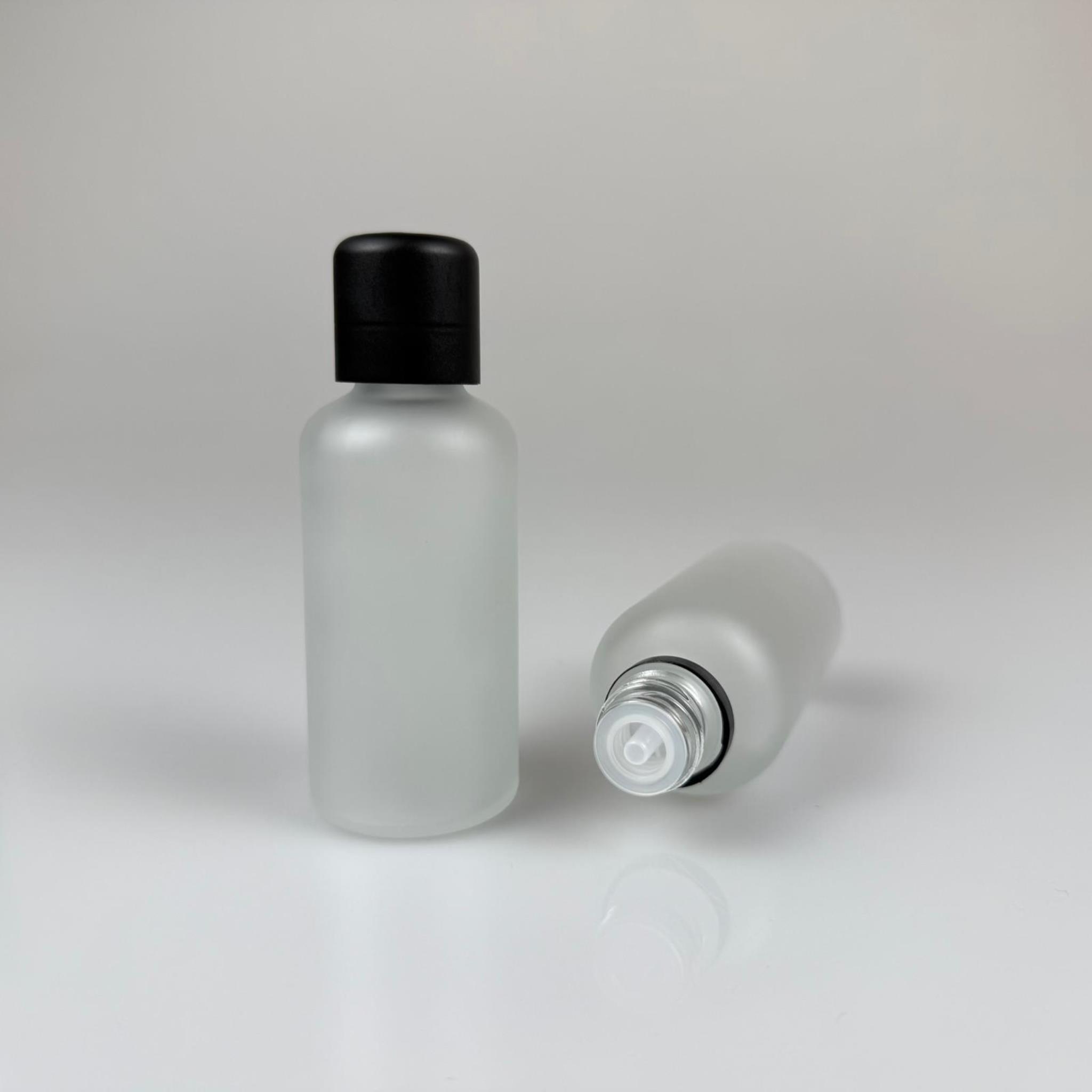 50 CC BUZLU CAM ŞİŞE + İÇTEN DAMLALIKLI ÇOCUK KİLİTLİ SİYAH KAPAK - BUZLU 50 ML KİLİT KAPAKLI DAMLATMALI ŞİŞE