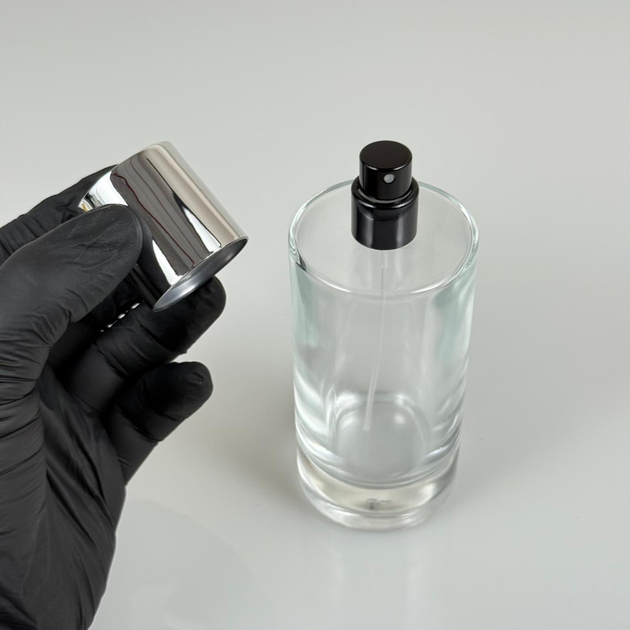 100 ML SİLİNDİR MODEL SAVAGE PARFÜM ŞİŞESİ - SİYAH METAL SPREYLİ + GÜMÜŞ GENİŞ KAPAKLI (AĞIZ 15 MM GEÇME KOLAY KAPAMA)