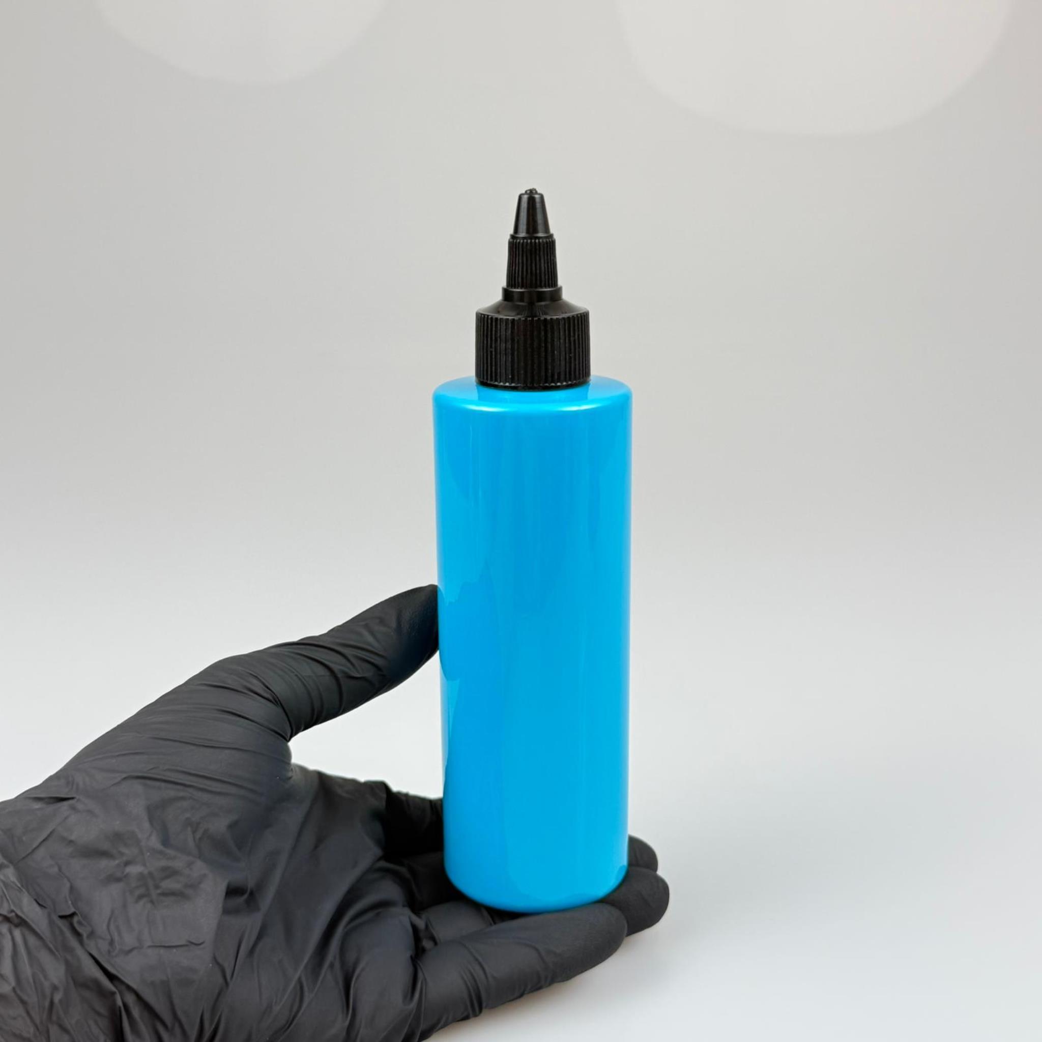 YAĞ, SOS, ACI SOS, SİRKE, SRIRACHA, MÜREKKEP, TUTKAL AKITICI VB BOŞ ŞİŞELERİ - SİYAH SİVRİ TWİST AKITICI KAPAK + 200 ML MAVİ KÜT SERT PET PLASTİK ŞİŞE TAKIM