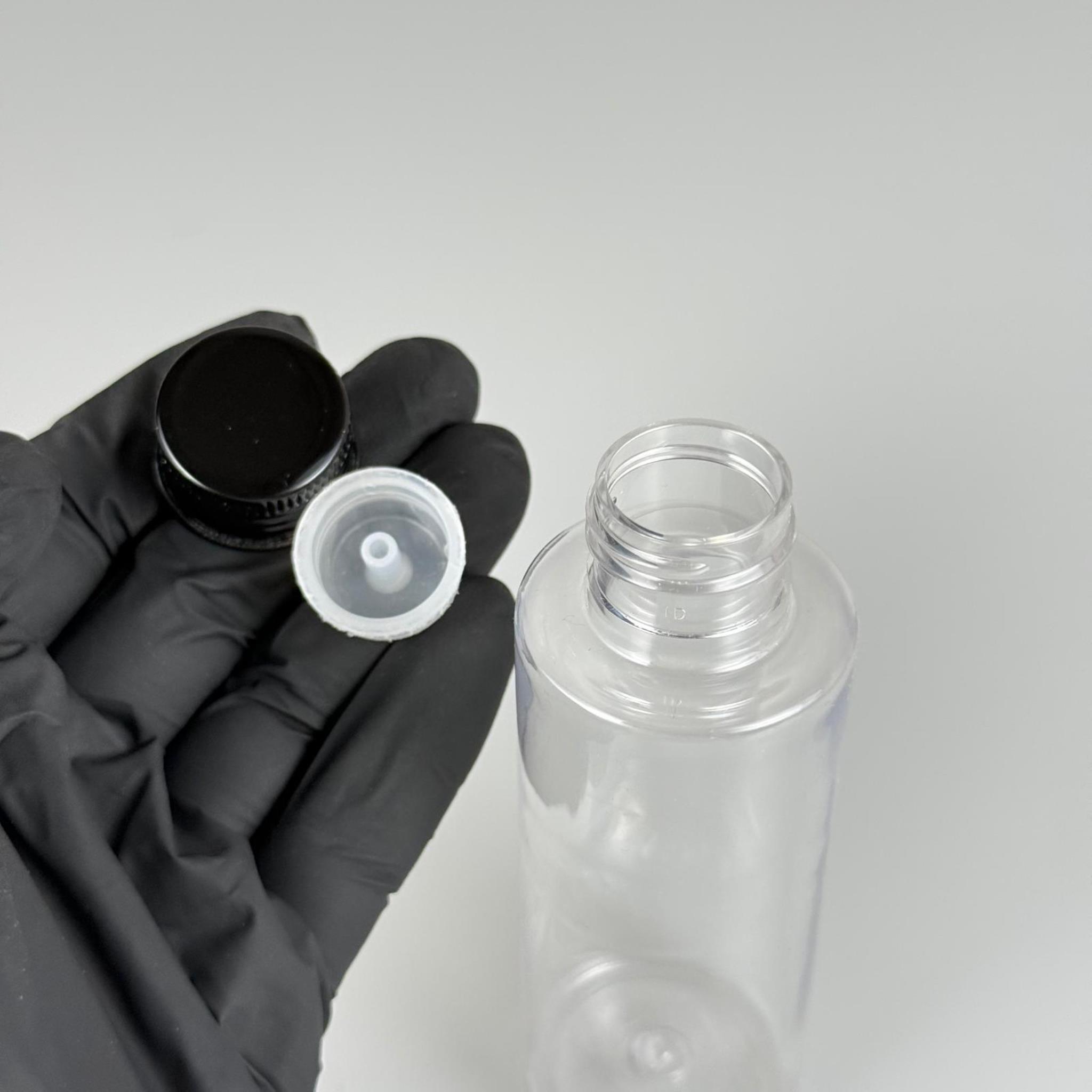 100 CC SİLİNDİR KESKİN KÜT MODEL SERT (17 GR) PET KOLONYA ŞİŞESİ 24 AĞIZ + KÖPÜK CONTALI SİYAH METAL ALÜMİNYUM KAPAK TAKIM - 100 ML KAPAKLI PLASTİK ŞİŞELER