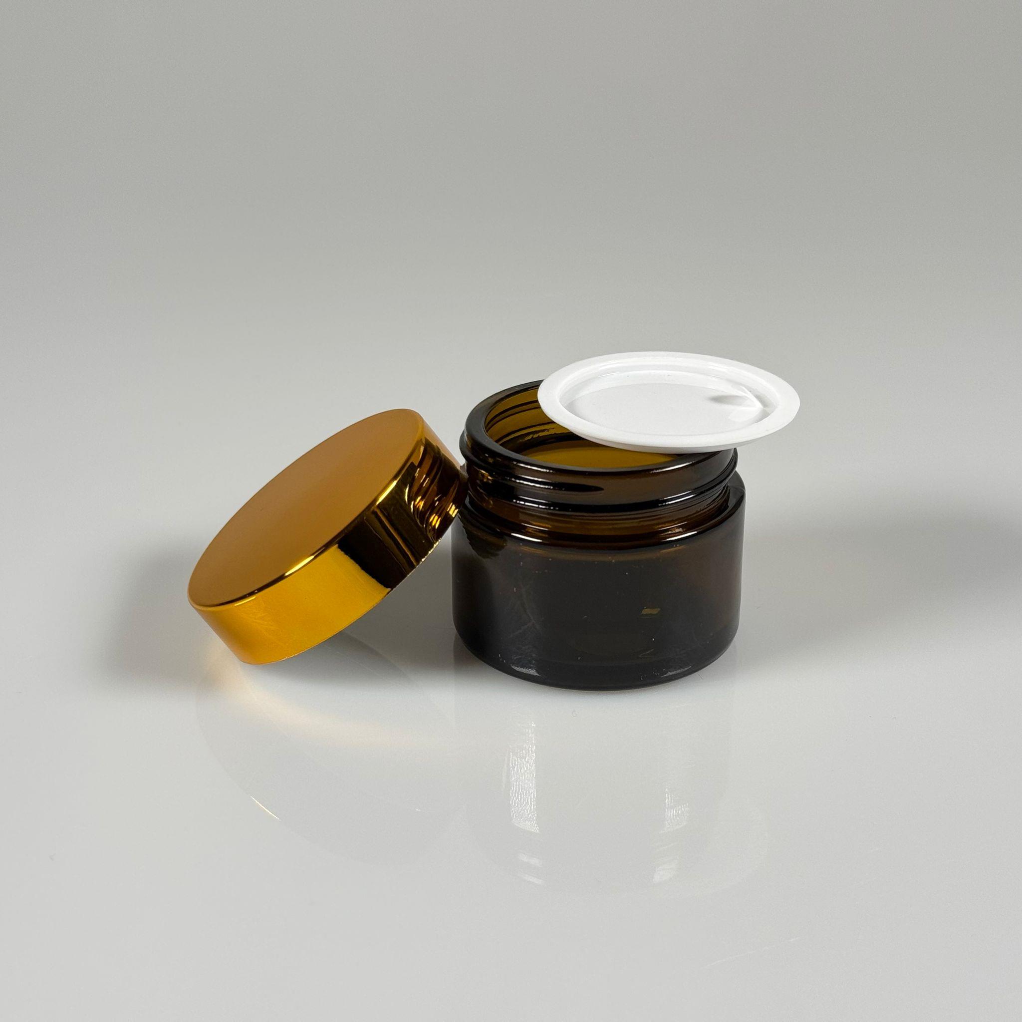 50 CC CAM AMBER KREM KAVANOZU - GOLD KAPAKLI İÇ CONTALI - 50 ML KAHVERENGİ KREM KAVANOZU - AMBER MUM KAVANOZU