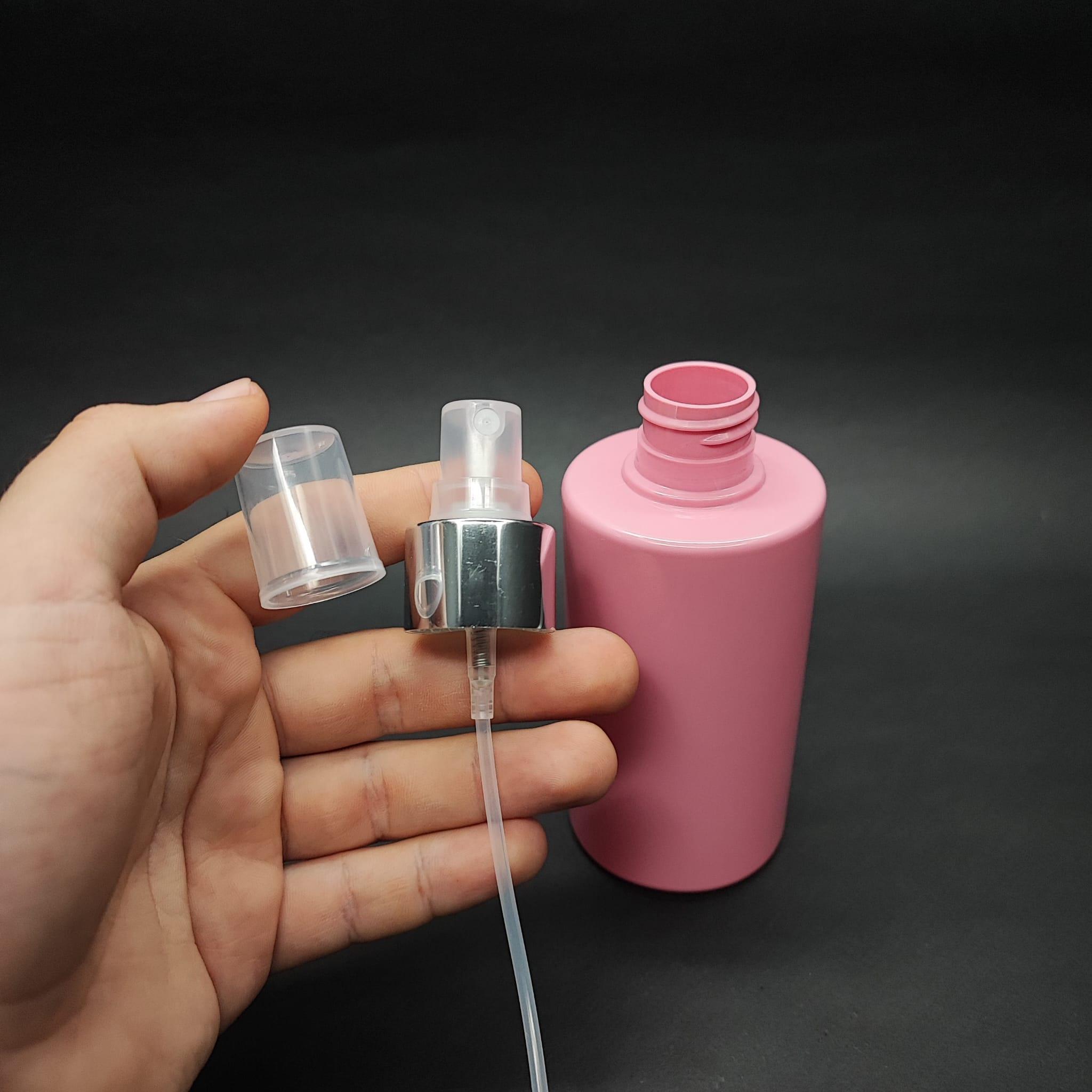 200 CC KÜT BOYUNLU SİLİNDİR PET ŞİŞE (24 GR) - GÜMÜŞ SPREYLİ - 200 ML PLASTİK ŞİŞE - PEMBE