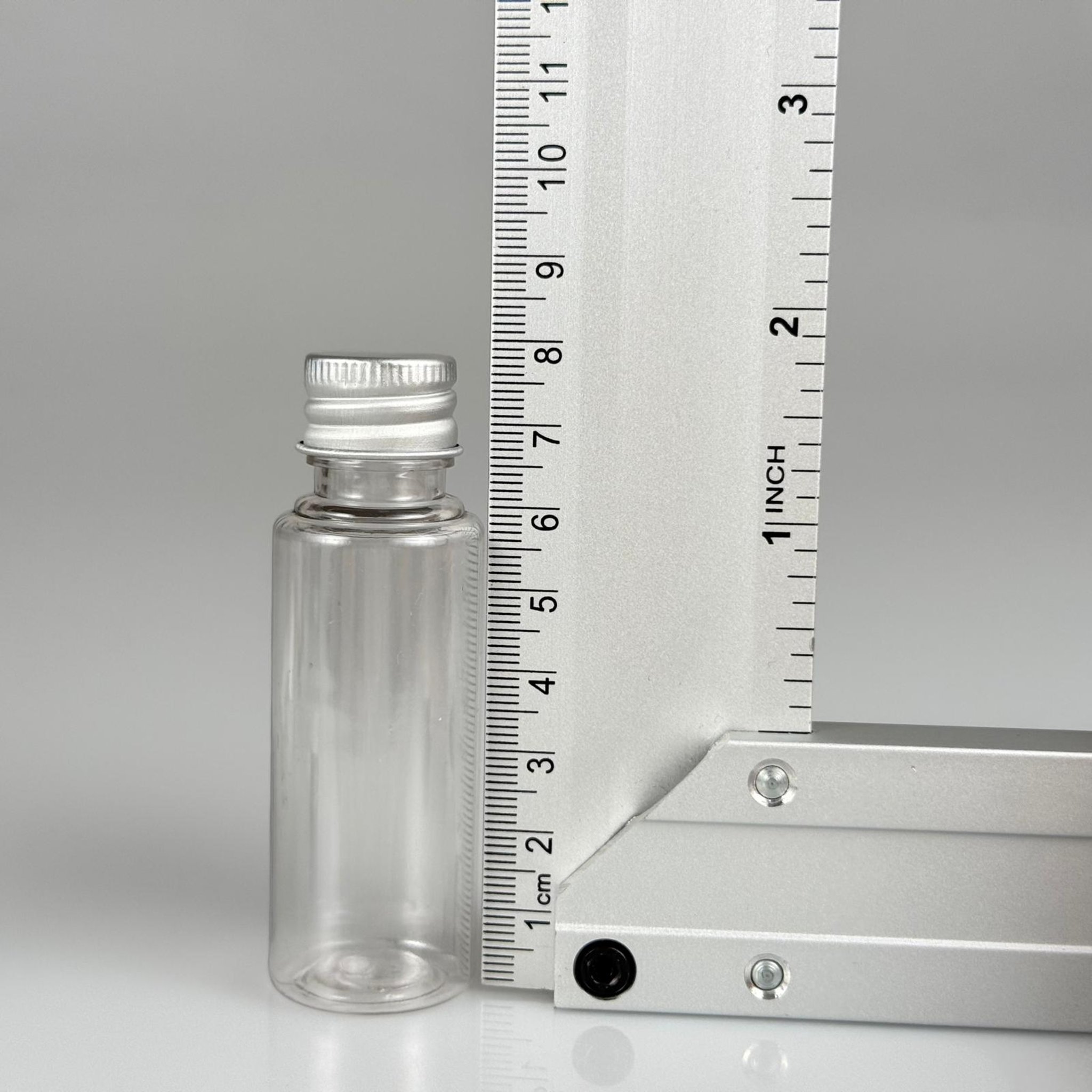 30 CC ŞEFFAF PET SHOT ŞİŞE - KÖPÜK CONTALI GÜMÜŞ ALÜMİNYUM METAL KAPAKLI DAMLALIKLI KOLONYA TIPALI TAKIM - 30 ML PLASTİK ŞİŞE