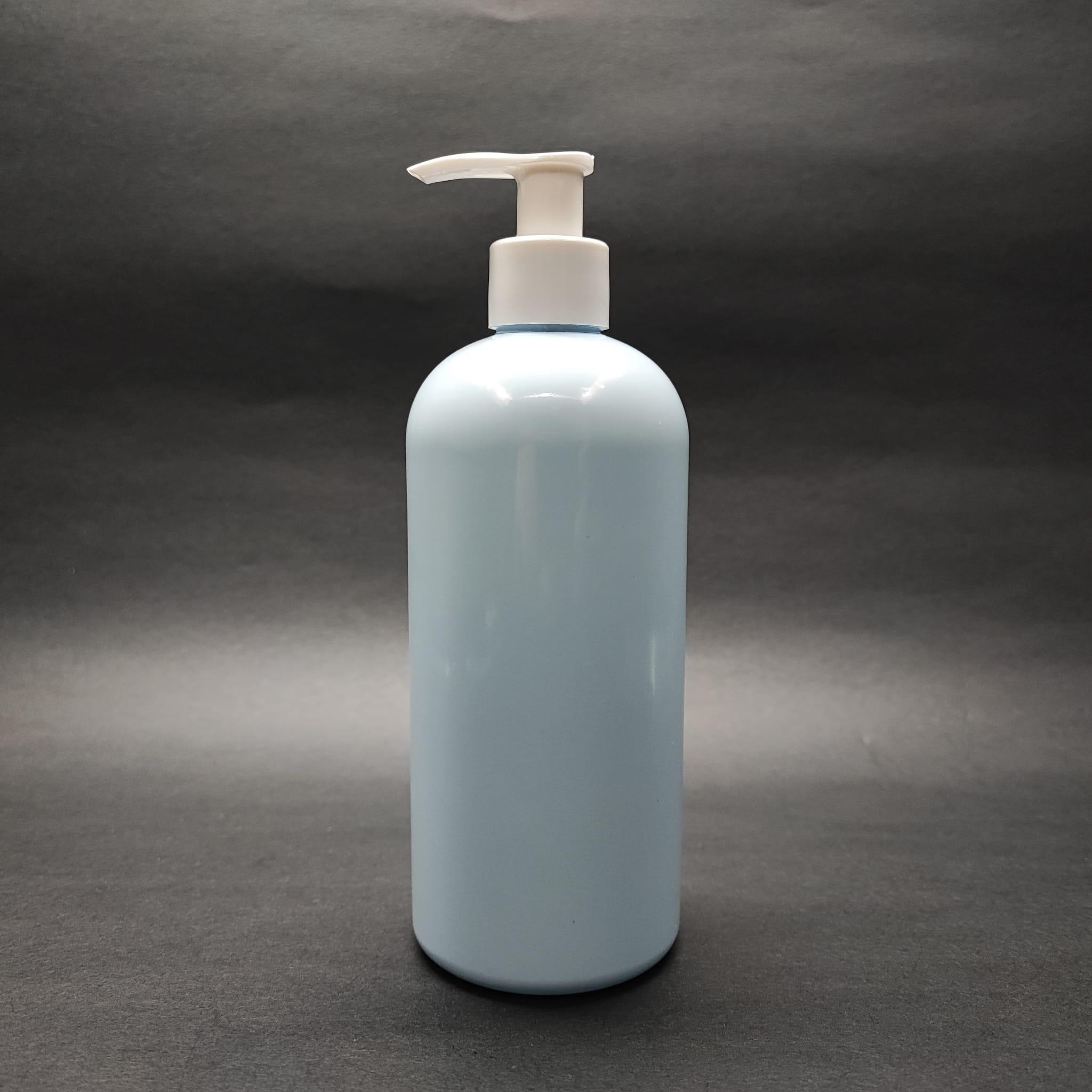 400 CC OVAL BOYUNLU SİLİNDİR PET ŞİŞE (30 GR) - BEYAZ POMPALI - 400 ML PLASTİK ŞİŞE - BEBEK MAVİSİ