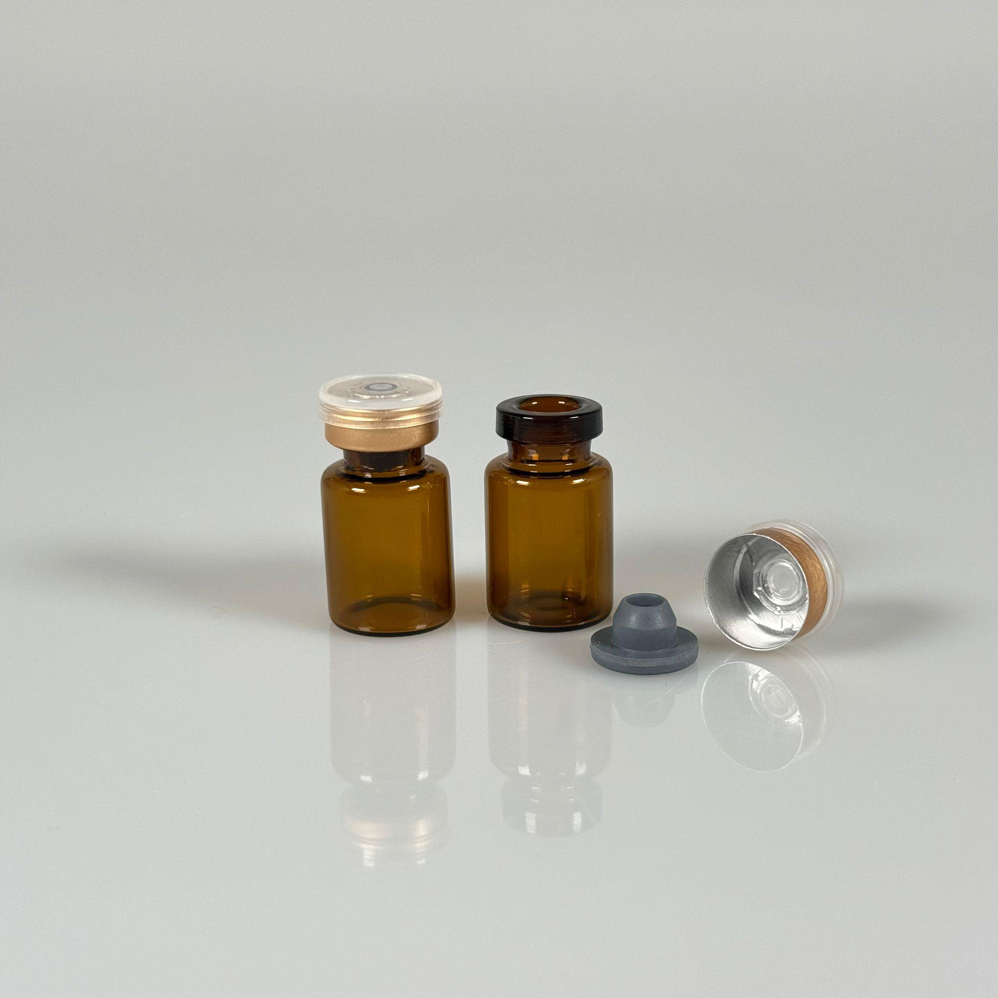 2 ML vial flakon şişe - 13 ağız 2 cc amber cam ilaç şişesi + kauçuk butil enjektör tıpası + gold alüminyum kapaklı takım