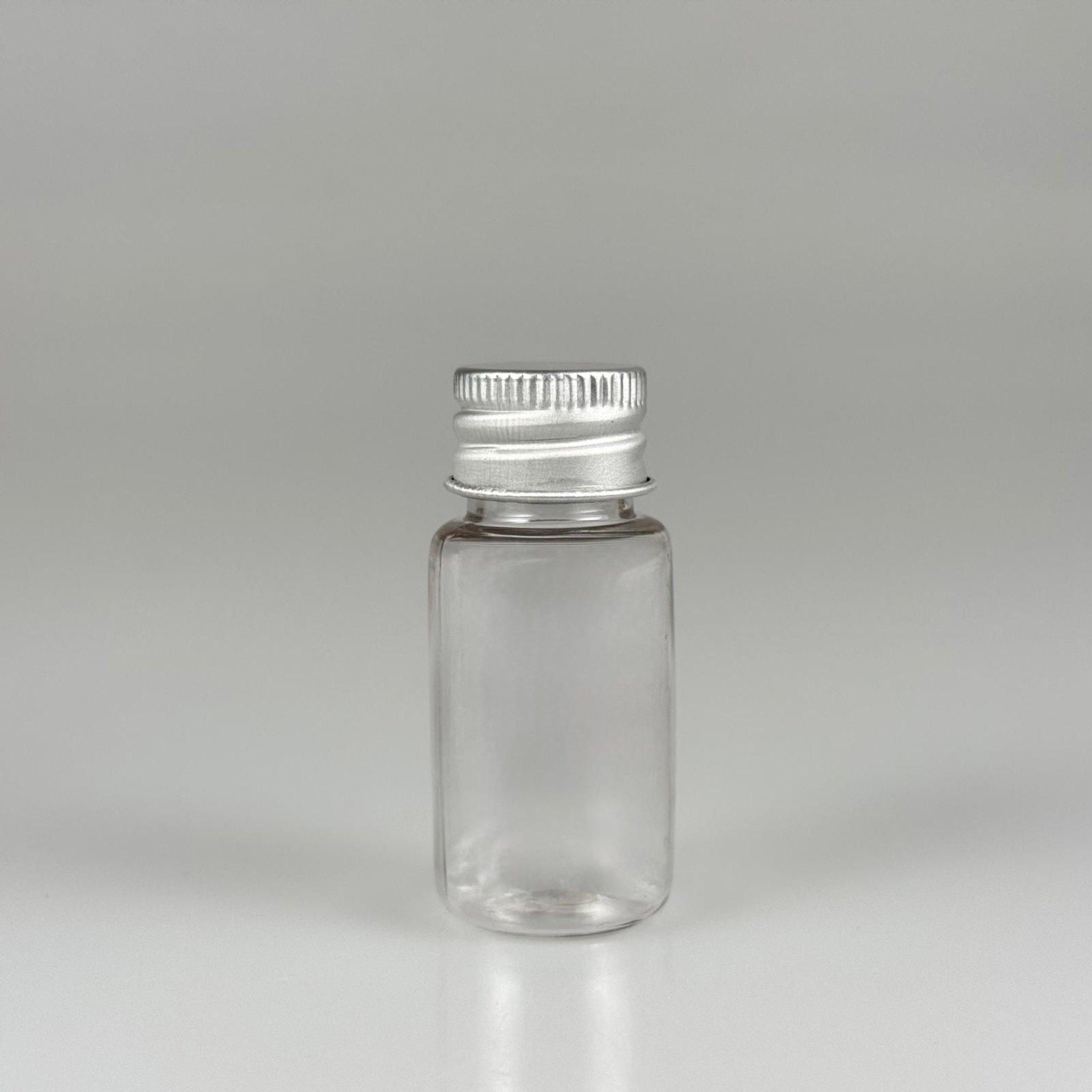 10 CC ŞEFFAF PET SHOT ŞİŞE - KÖPÜK CONTALI GÜMÜŞ ALÜMİNYUM METAL KAPAKLI TAKIM - 10 ML PLASTİK ŞİŞE