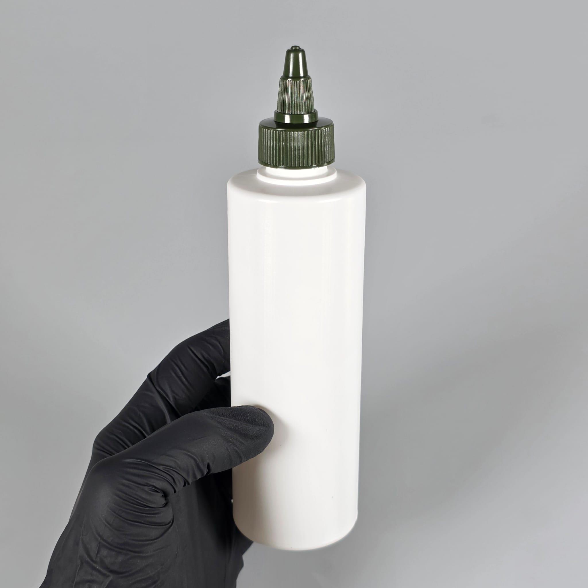 200 CC (SİLME 250 CC) BEYAZ SİLİNDİR MODEL MAT SERT POLİETİLEN ŞİŞE - YEŞİL AKITICI SİVRİ TWİST KAPAKLI - 200 ML BEYAZ PLASTİK ŞİŞE