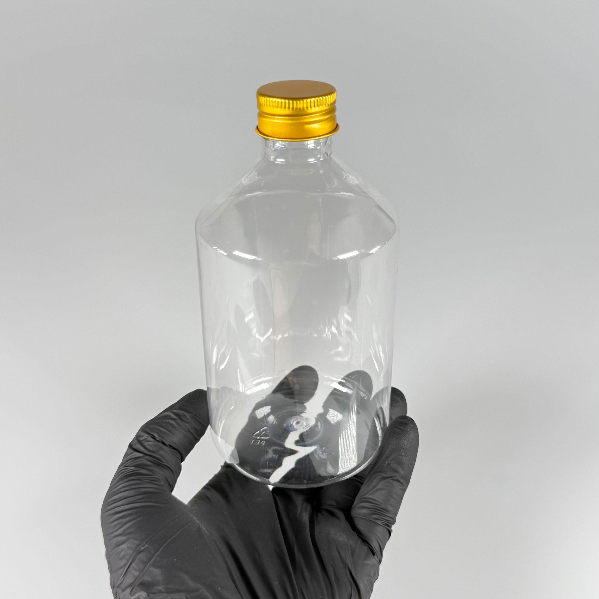 500 CC KÜT BOYUNLU ŞEFFAF PET ŞİŞE - GOLD METAL ALÜMİNYUM KAPAKLI - 500 ML KALIN (30 gr) PET ŞİŞE