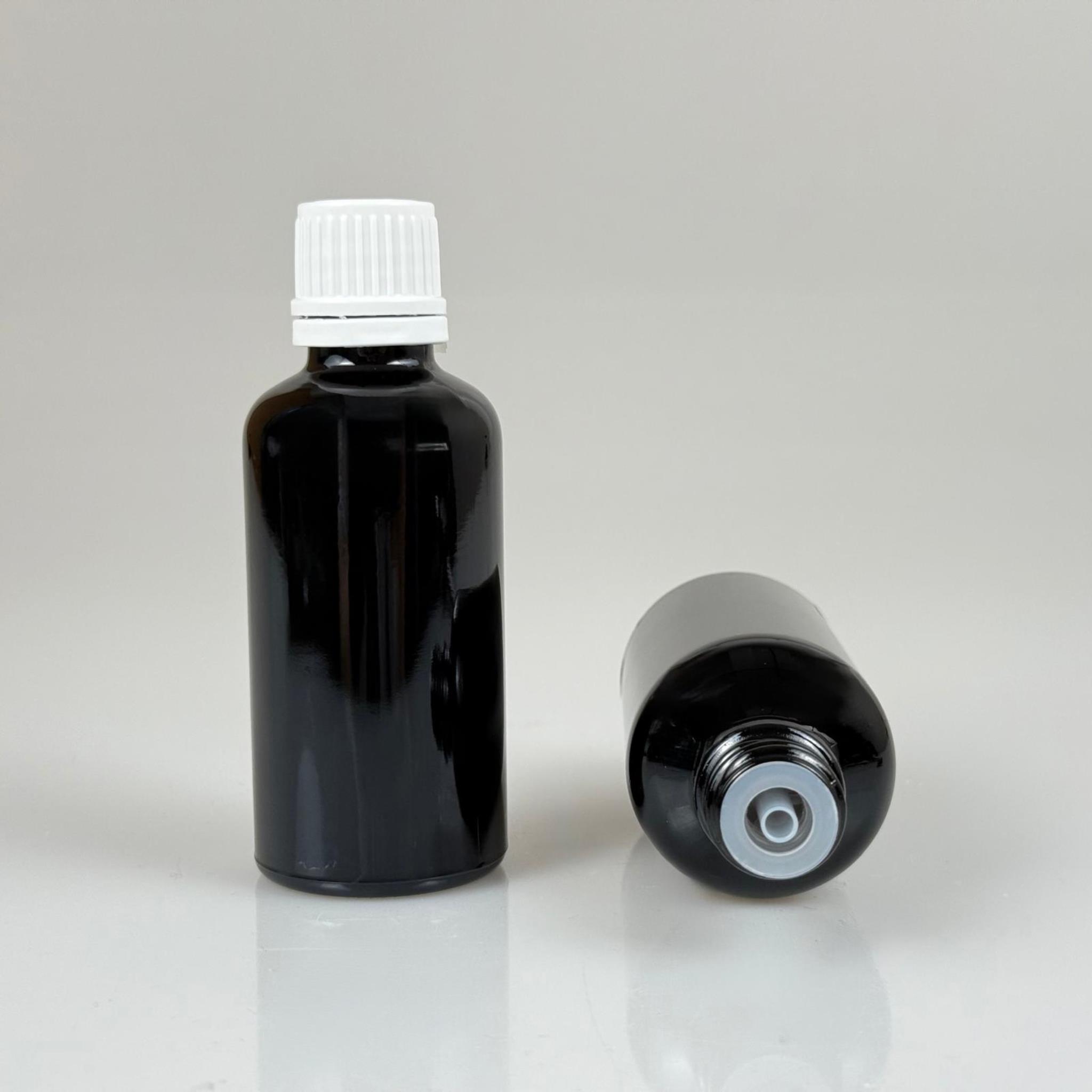 50 CC SİYAH İÇTEN DAMLALIKLI - BEYAZ KİLİT KAPAKLI CAM ŞİŞE - 50 ML SİYAH YENİ İÇTEN DAMLALIKLI CAM ŞİŞE