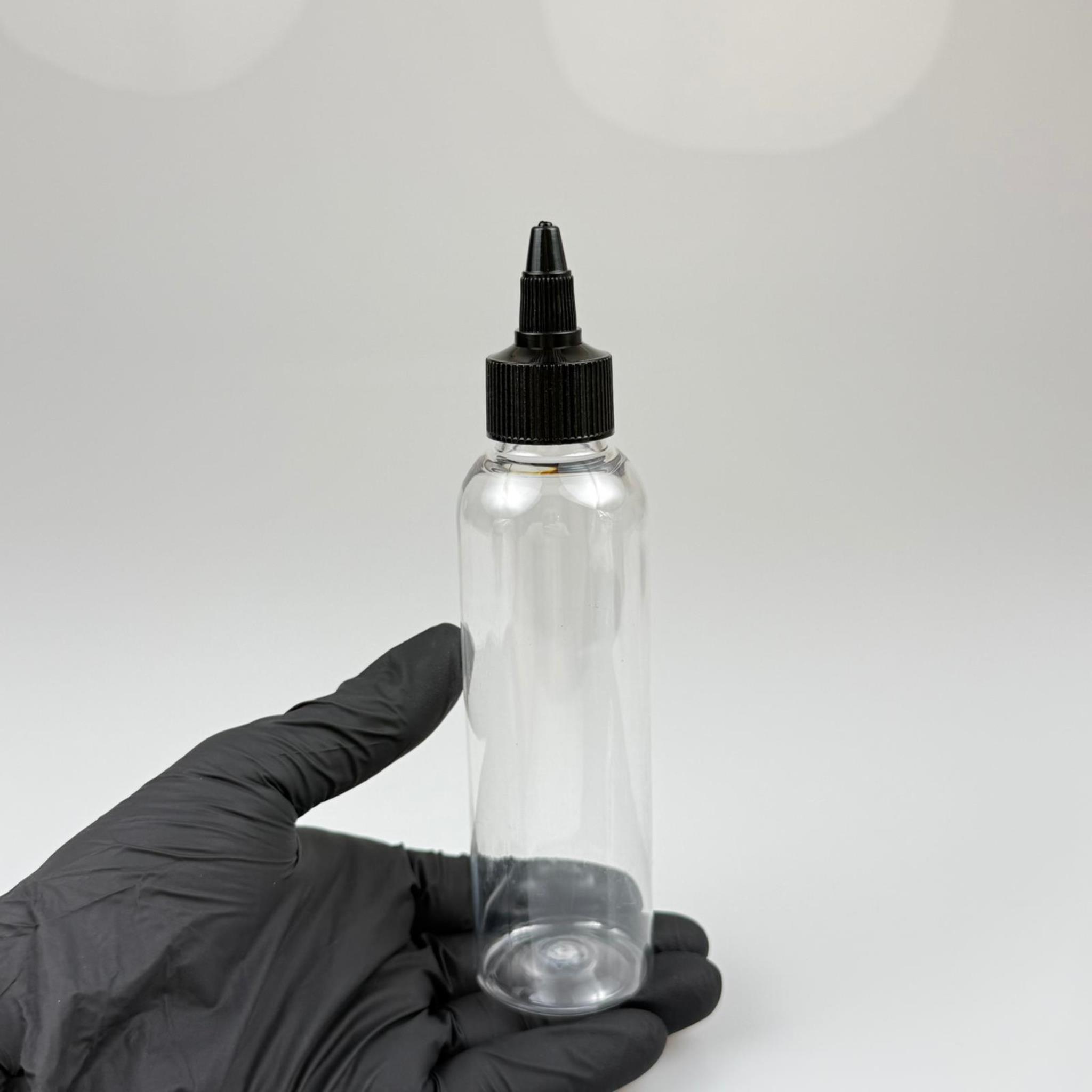 YAĞ, SOS, ACI SOS, SİRKE, SRIRACHA, MÜREKKEP, TUTKAL AKITICI VB BOŞ ŞİŞELERİ - SİYAH SİVRİ TWİST AKITICI KAPAK + 150 ML OVAL SERT PET PLASTİK ŞİŞE TAKIM