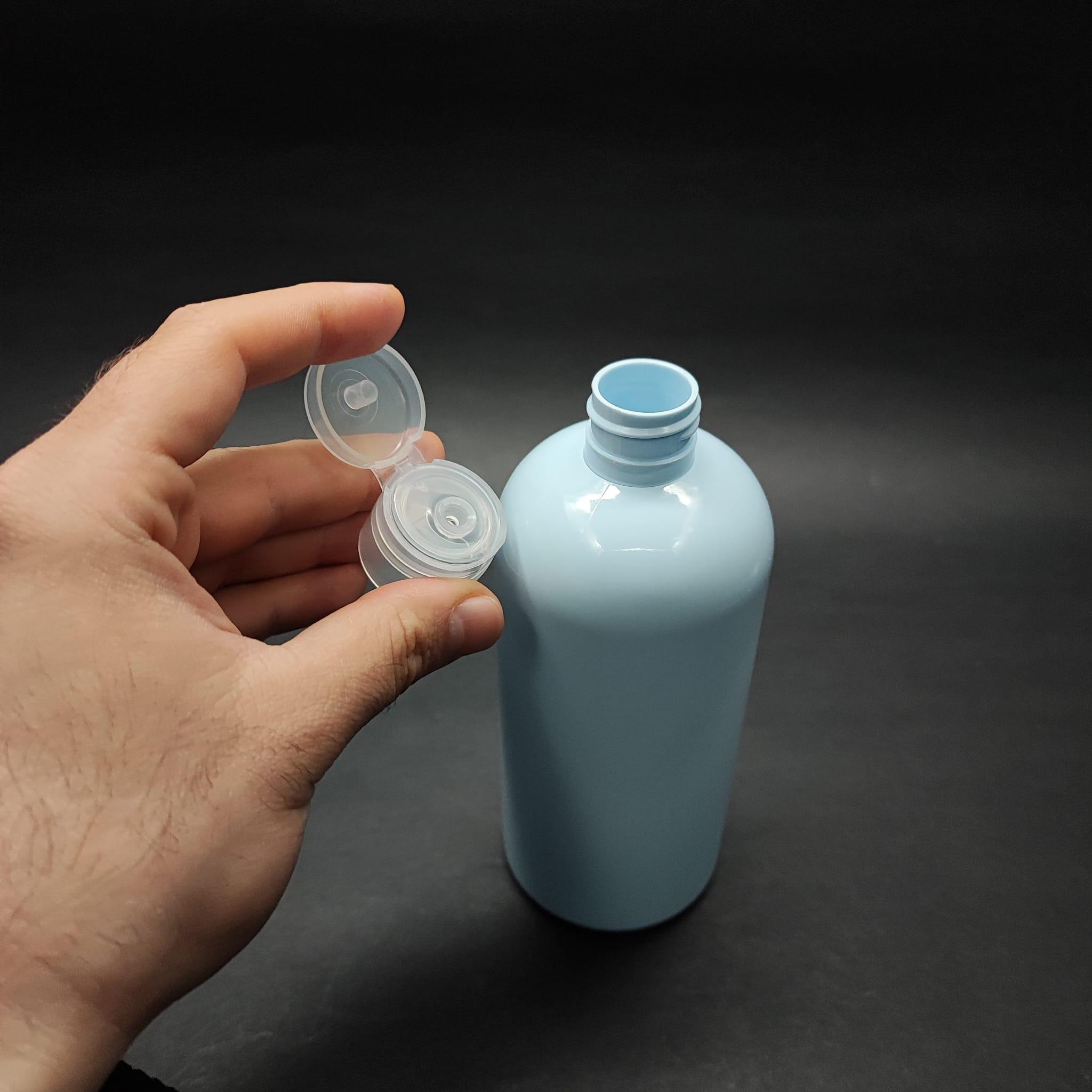 400 CC OVAL BOYUNLU SİLİNDİR PET ŞİŞE (30 GR) - ŞEFFAF FLİPTOP ŞAMPUAN KAPAKLI - 400 ML PLASTİK ŞİŞE - BEBEK MAVİSİ