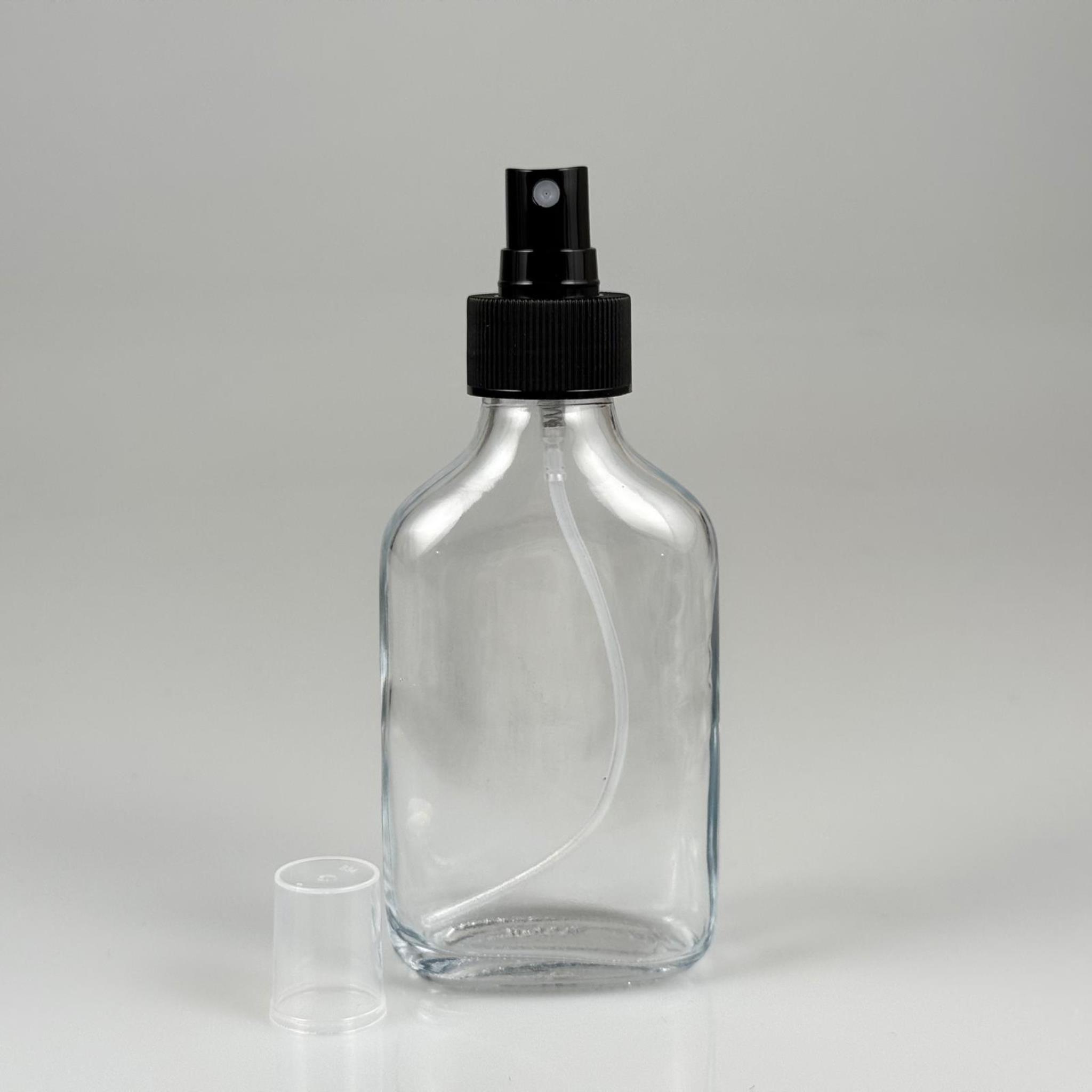 100 CC YASSI SİYAH SPREYLİ CAM ŞİŞE - 100 ML KOLONYA, PARFÜM VB İÇİN FISFISLI ŞİŞE