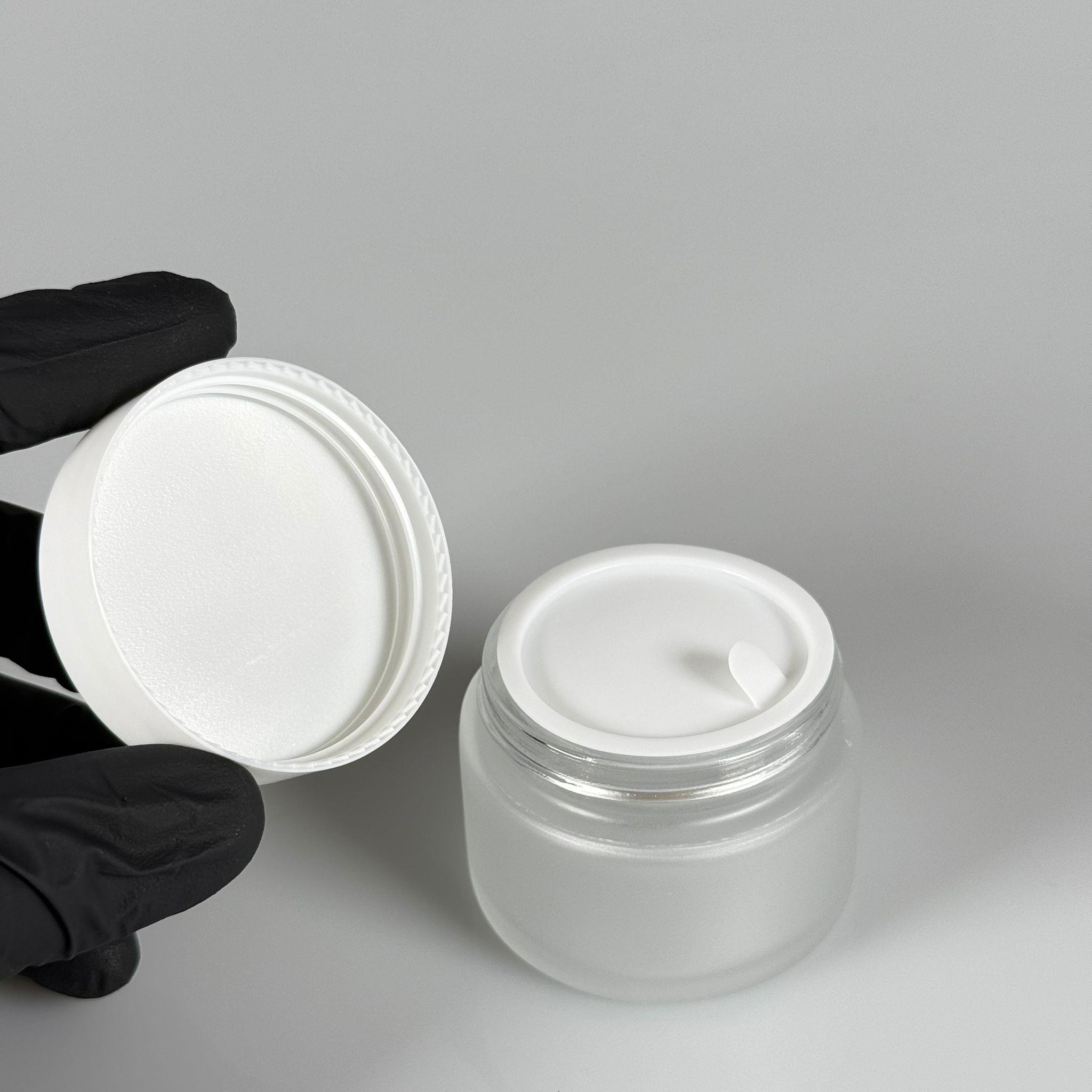 50 CC CAM BUZLU KREM KAVANOZU - BEYAZ KAPAKLI İÇ CONTALI - 50 ML BUZLU CAM KREM KAVANOZU - BUZLU KOZMETİK KAVANOZU