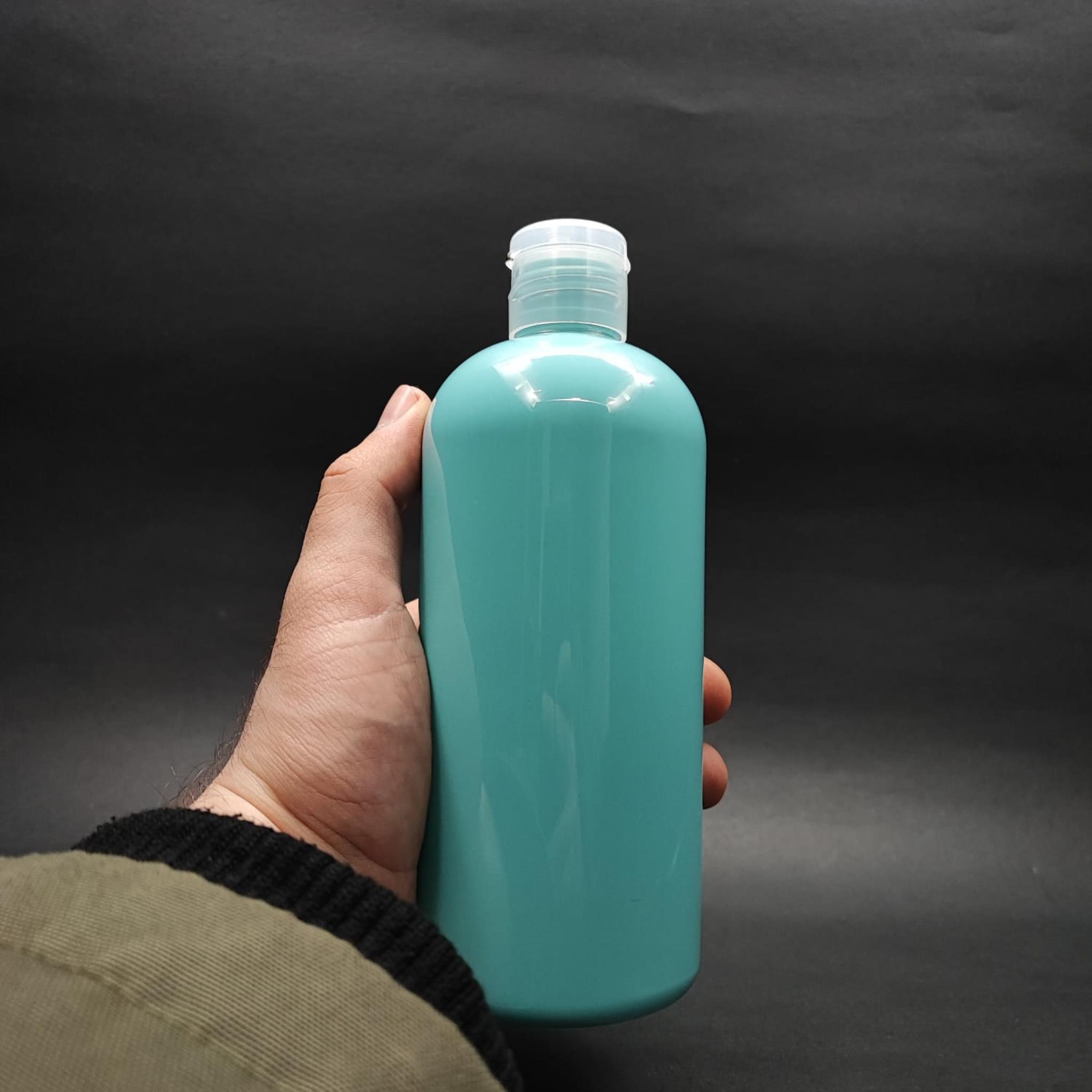 400 CC OVAL BOYUNLU SİLİNDİR PET ŞİŞE (30 GR) - ŞEFFAF FLİPTOP ŞAMPUAN KAPAKLI - 400 ML PLASTİK ŞİŞE - TURKUAZ