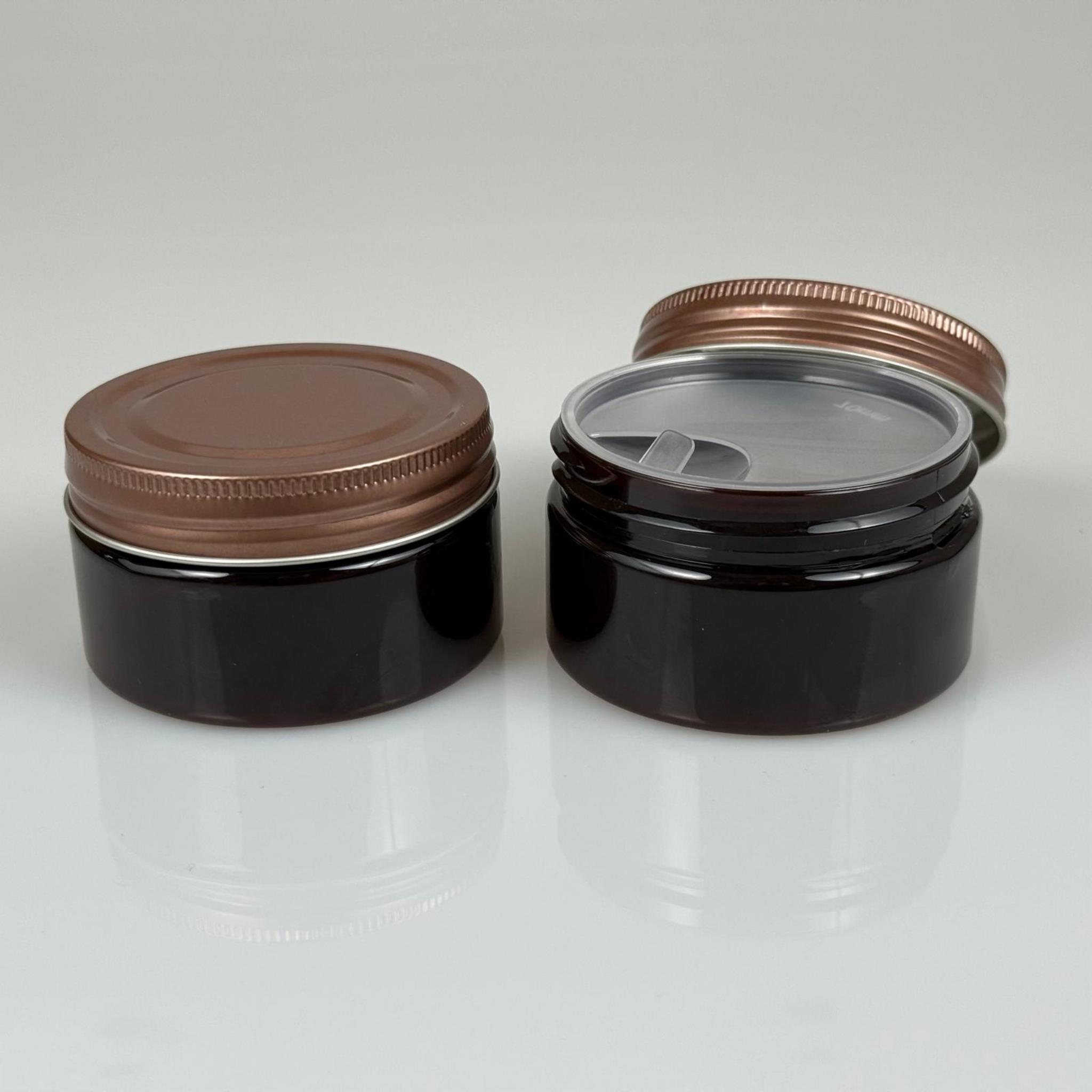 100 ML SERT PET KAVANOZ + BRONZ METAL KAPAK + İÇ TIPA - 100 CC KALIN AMBER PLASTİK KAVANOZ BRONZ METAL KAPAKLI İÇ TIPALI TAKIM - KREM KAVANOZLARI