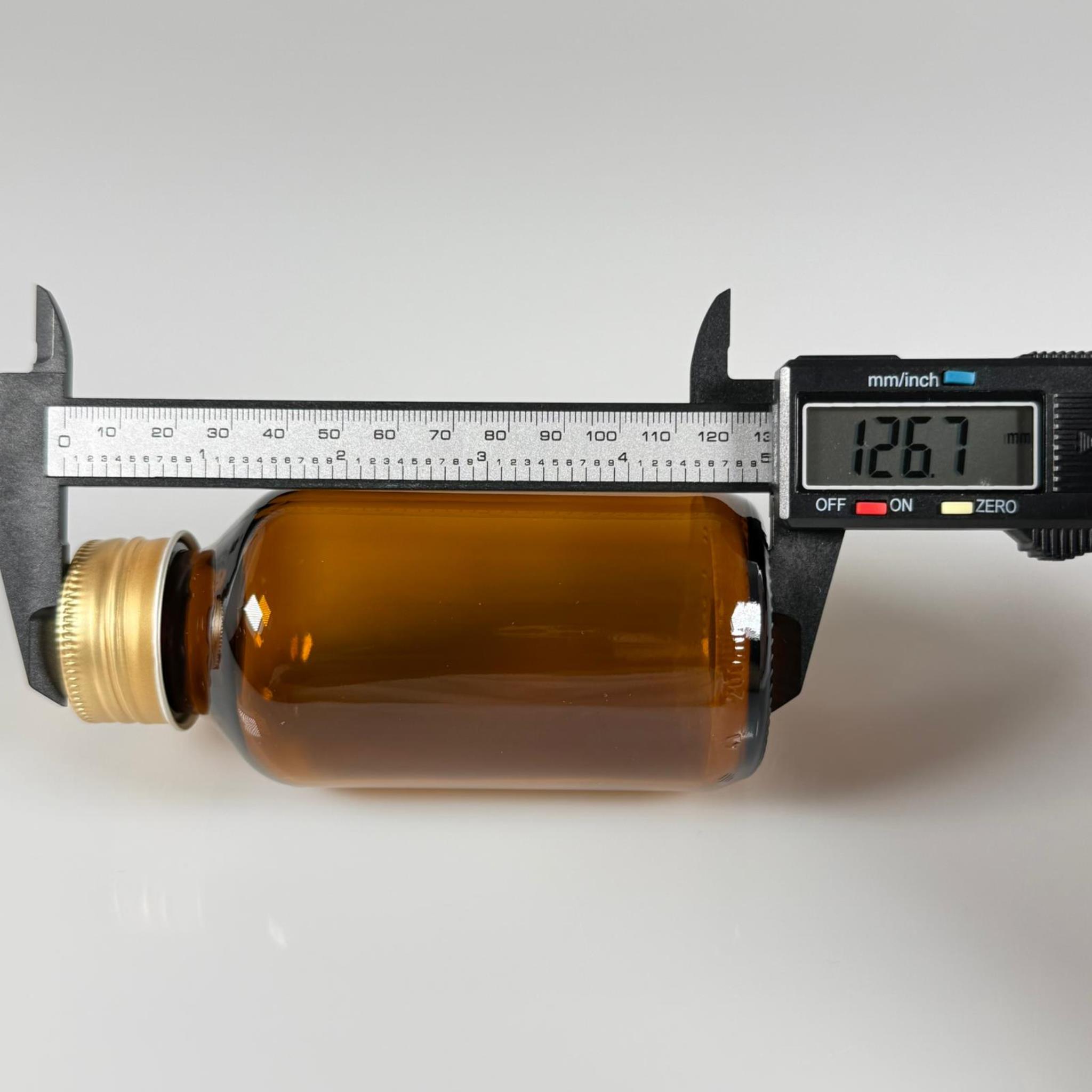 200 CC AMBER CAM ŞİŞE - 35 PP AĞIZ GENİŞ AĞIZLI - GOLD METAL CONTALI KAPAKLI  - 200 ML KAHVERENGİ TABLET CAM ŞİŞESİ