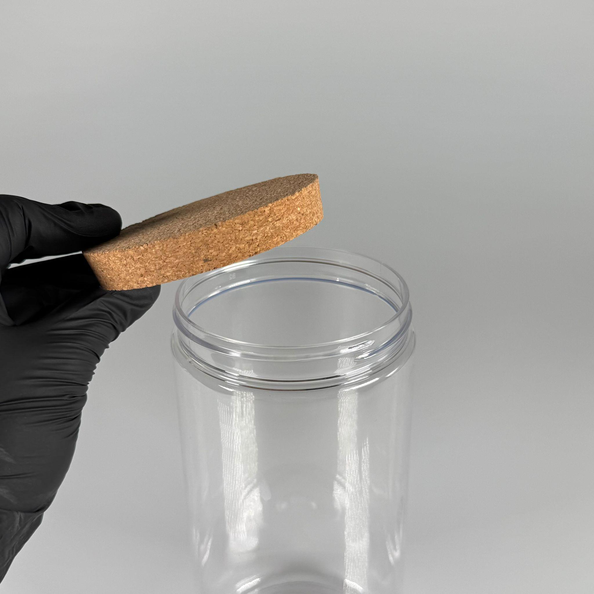 AHŞAP KAPAKLI PLASTİK SAKLAMA KABI - 1500 ML SERT PET KAVANOZ + AHŞAP MANTAR KAPAK SET - mutfak, raf düzenleyicileri