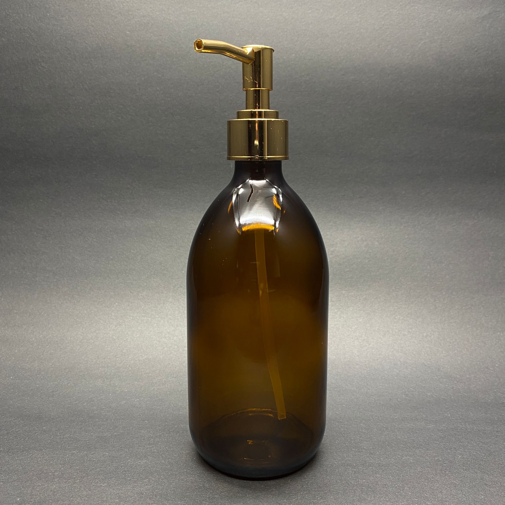 500 CC AMBER TOMBUL ÖZEL SERİ CAM ŞİŞE - METALİK KAPLAMALI LÜX GOLD POMPALI - 500 ML CAM ECZA ŞİŞESİ - KAHVERENGİ