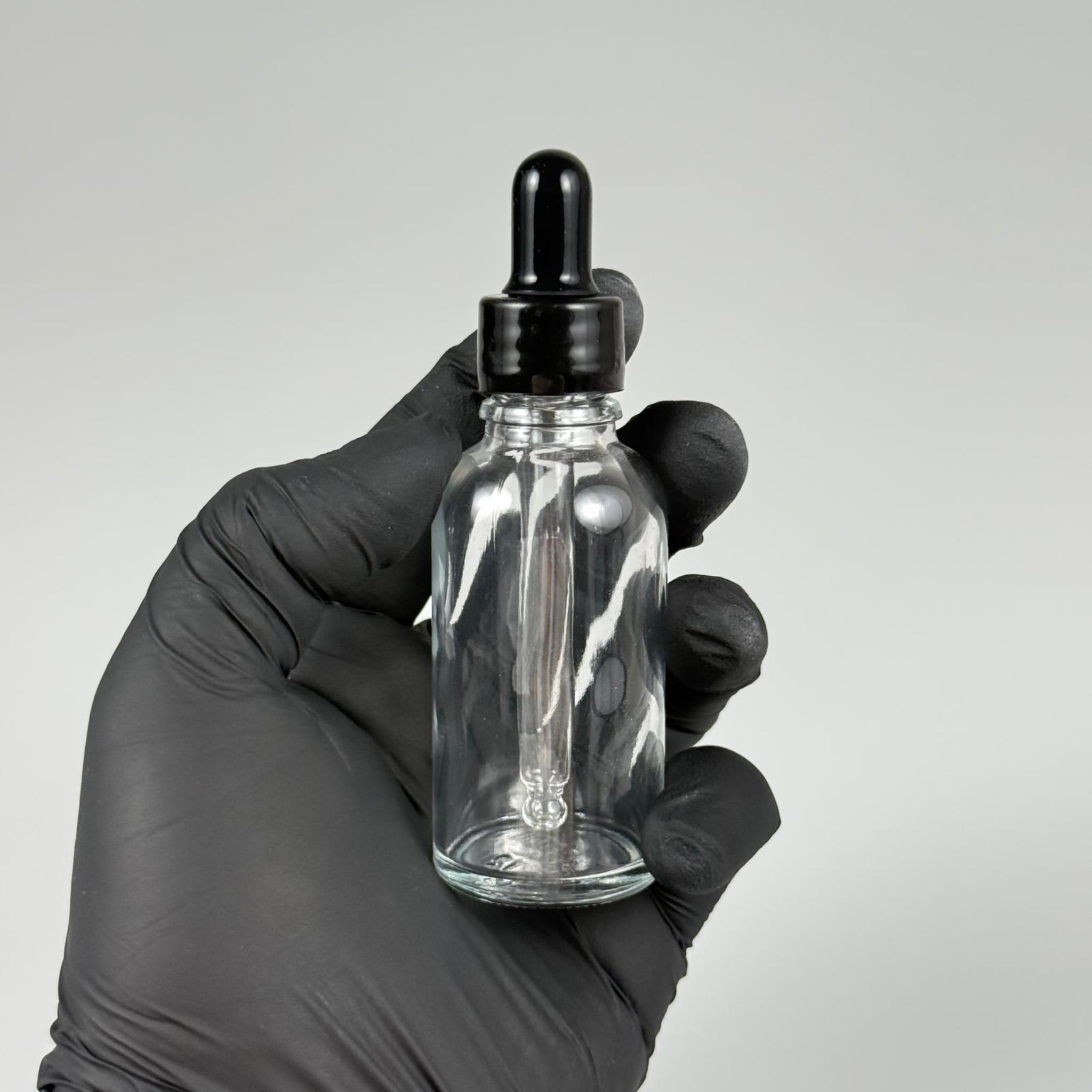 30 CC ŞEFFAF CAM DAMLALIKLI ŞİŞE - SİYAH EMZİK + SİYAH DÜZ KAPAK + CAM PİPET TAKIM - 30 ML DAMLALIKLI ŞİŞE SETİ