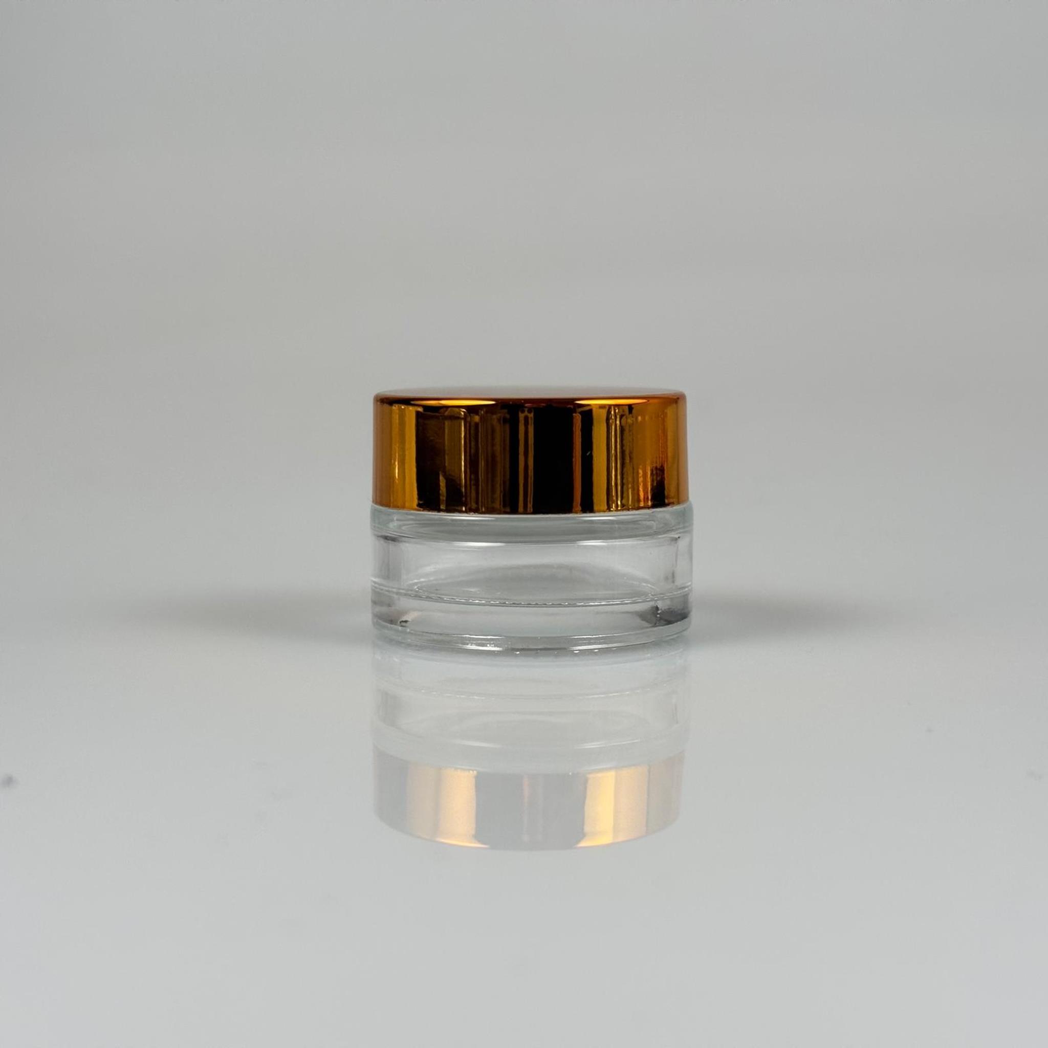 5 CC ŞEFFAF CAM KREM KAVANOZU + GOLD KAPAK + İÇ TIPA   - 5 ML Kozmetik ve Bakım Ürünleri İçin Cam Kavanozları