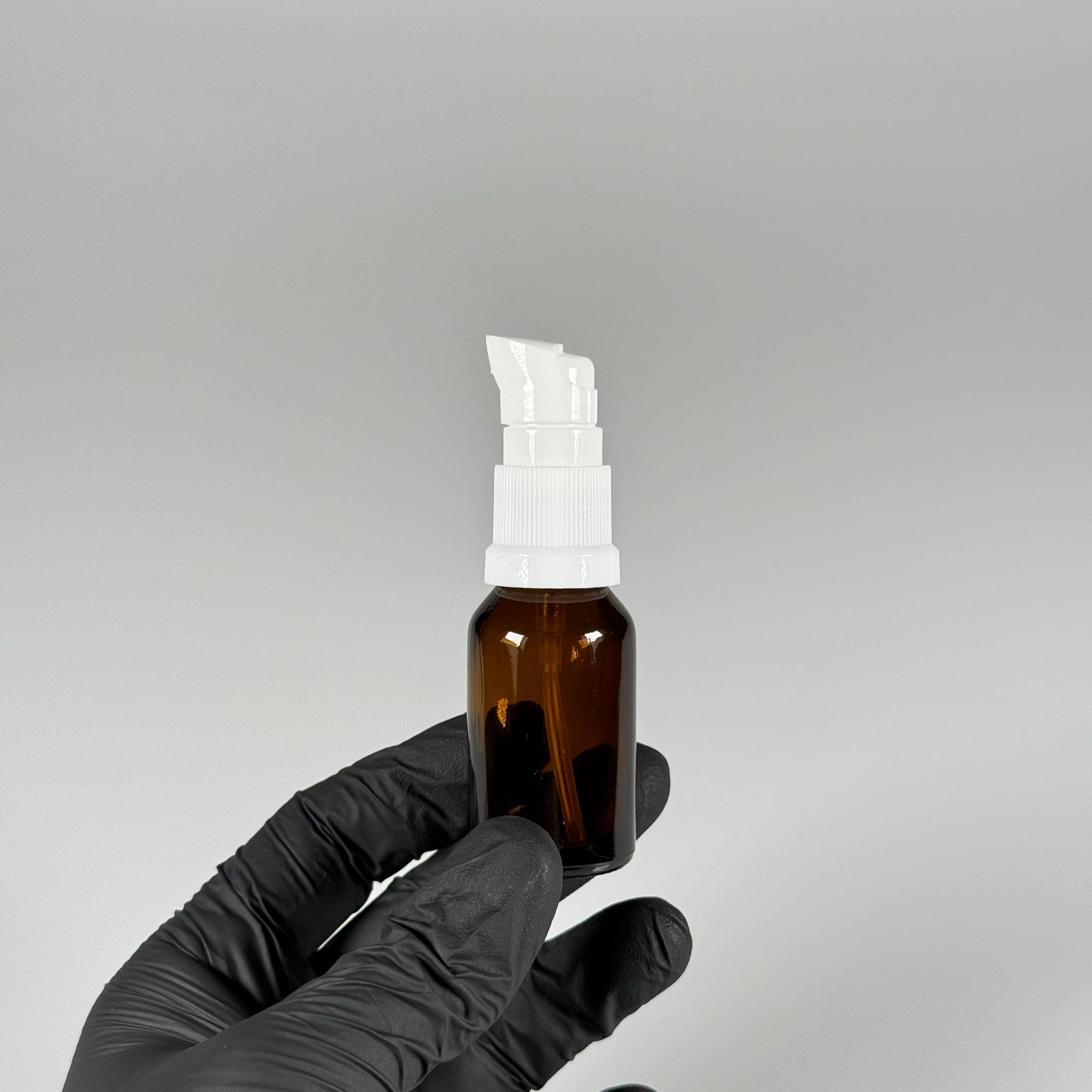 20 CC AMBER CAM ŞİŞE - SIZDIRMAZ ETEKLİ BEYAZ LOSYON POMPALI TAKIM - 20 ML LOSYON ŞİŞESİ - YAĞ, KREM GİBİ YOĞUN KIVAMLI SIVILAR İÇİN CAM AMBALAJ