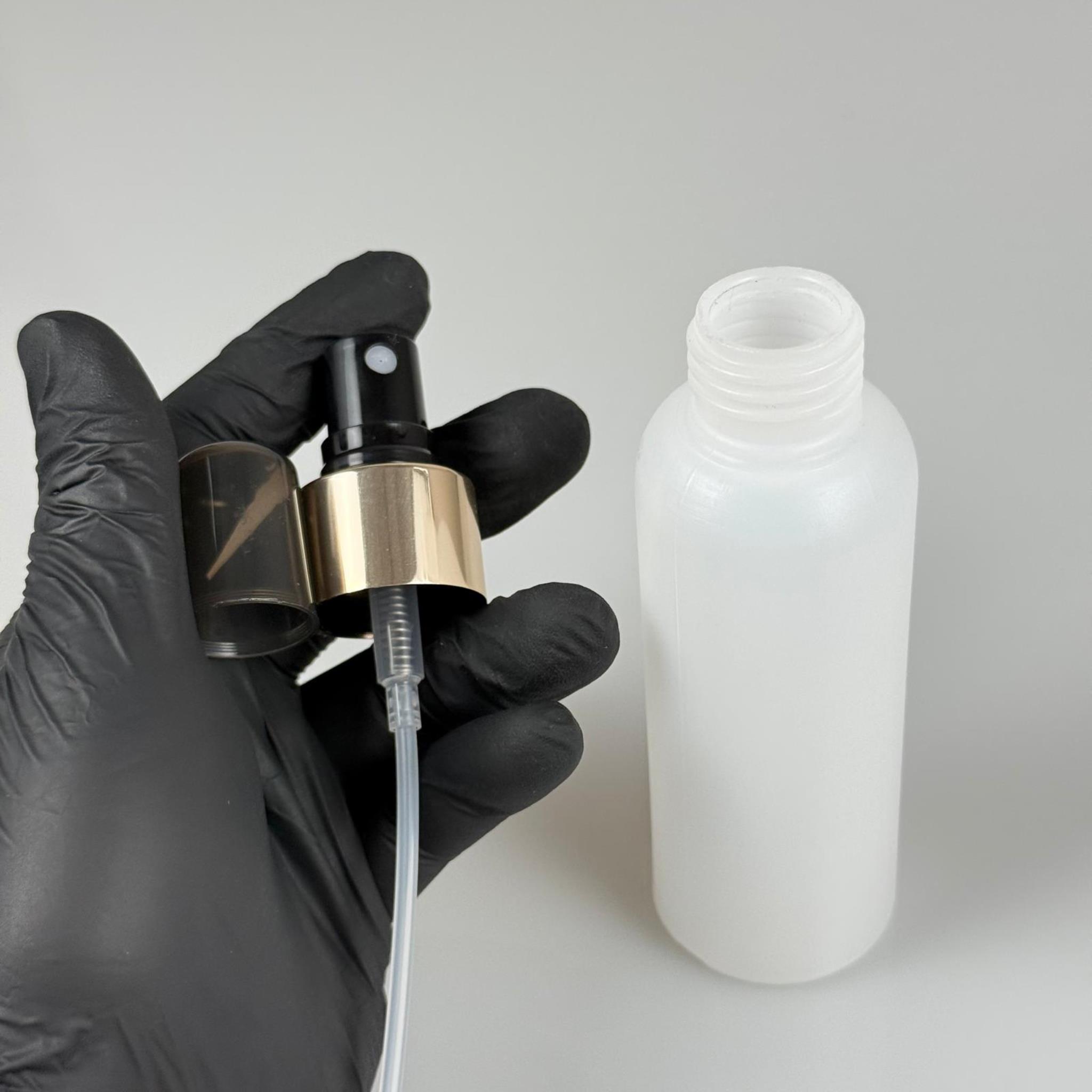 100 CC NATÜREL SERT POLİETİLEN ŞİŞE + GOLD SPREYLİ -  24 MM  - 100 ML SERT POLİETİLEN ŞİŞE