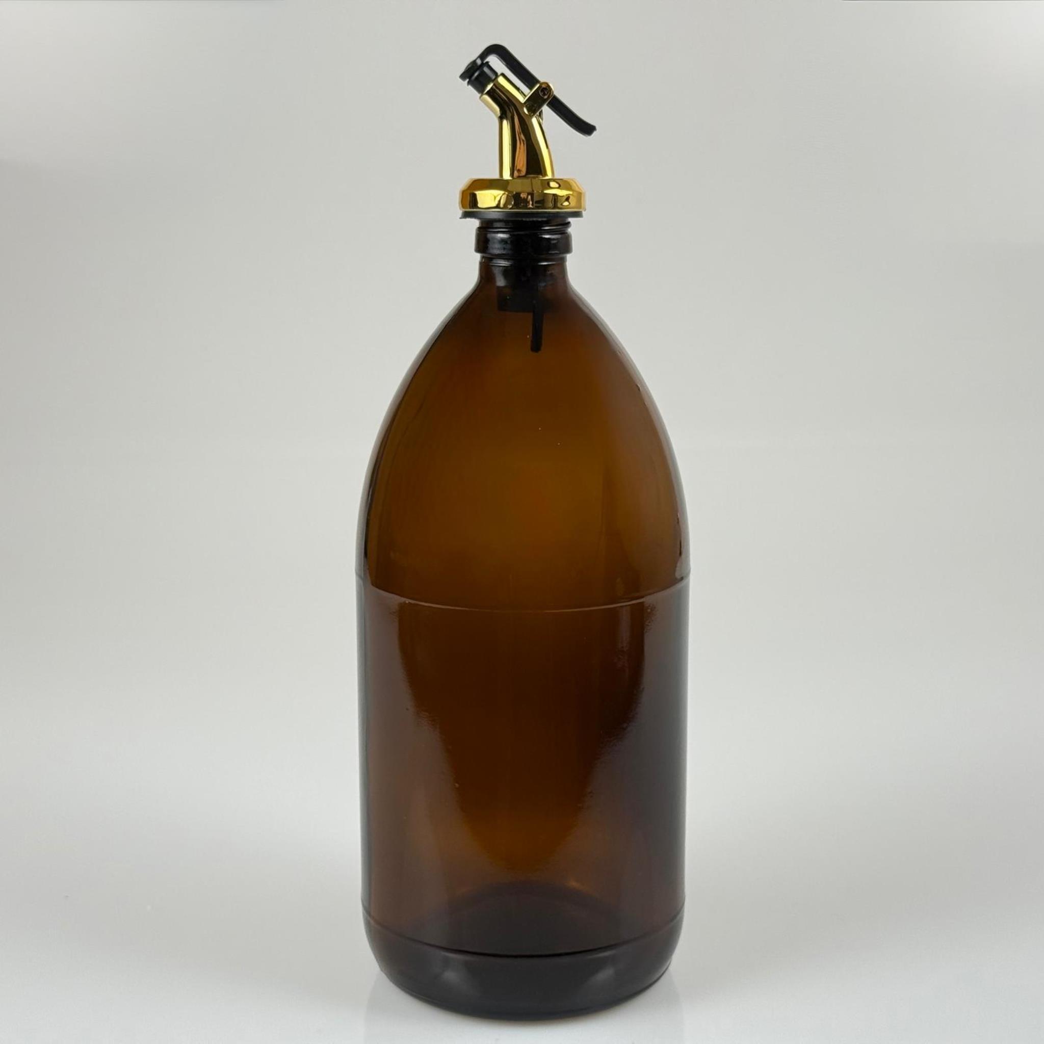 1000 CC AMBER TOMBUL ÖZEL SERİ CAM ŞİŞE - GOLD KAPAKLI YAĞDANLIK TIPALI - 1000 ML CAM ECZA ŞİŞESİ - KAHVERENGİ