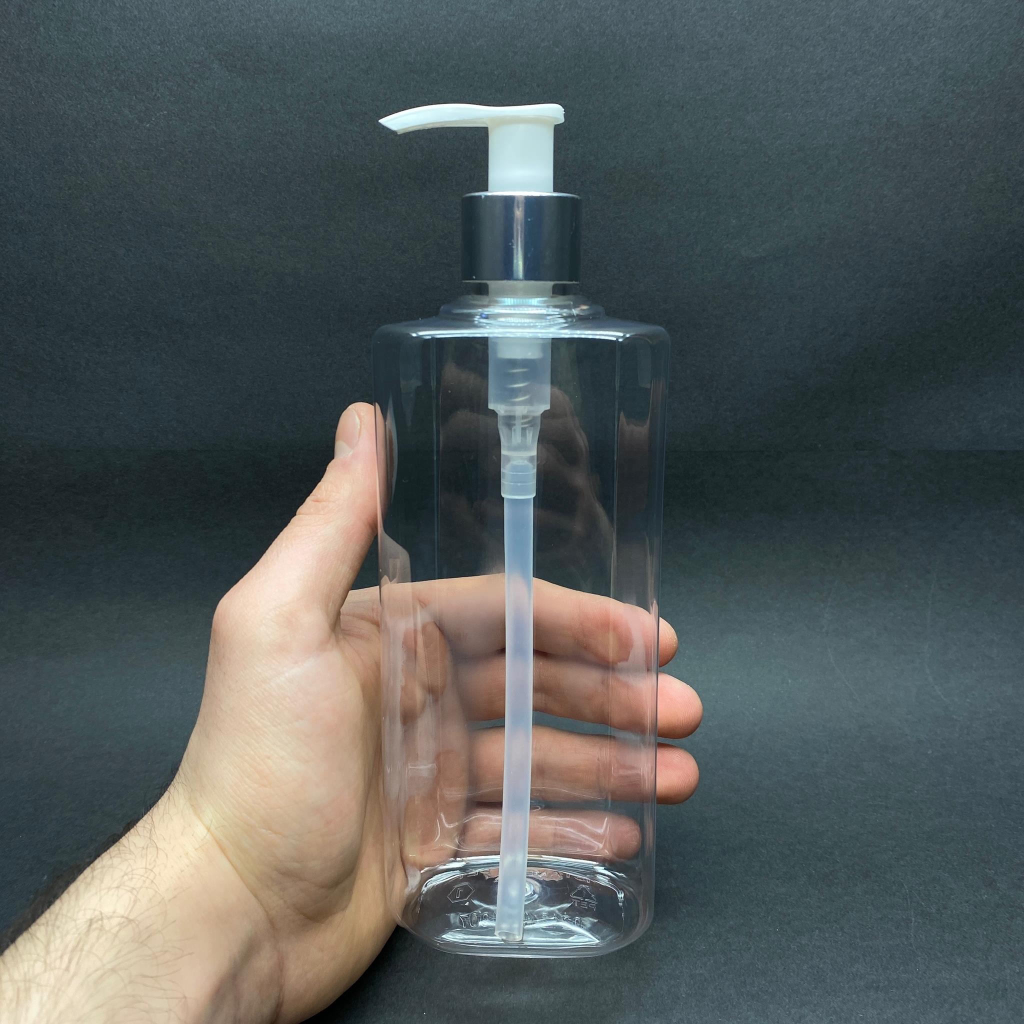 400 CC YASSI MODEL PET ŞİŞE - GÜMÜŞ POMPALI  - 400 ML PLASTİK POMPALI ŞİŞE